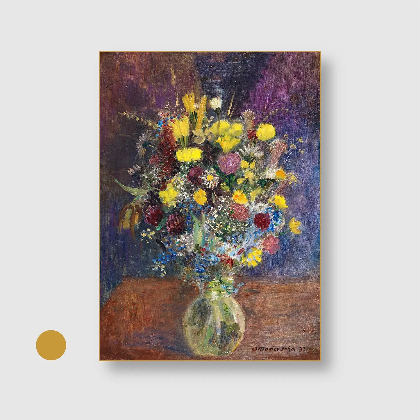 Flowers against a blue-tinted background (1933) with Gold Frame - Dramatic Still life Wall Art