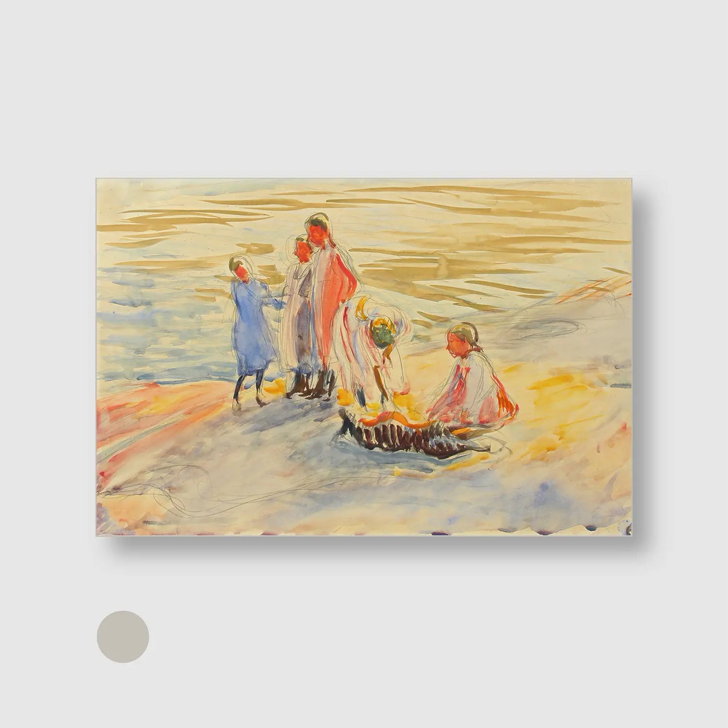 Girls on the Shore (1910) with Silver Frame - Serene People Wall Art