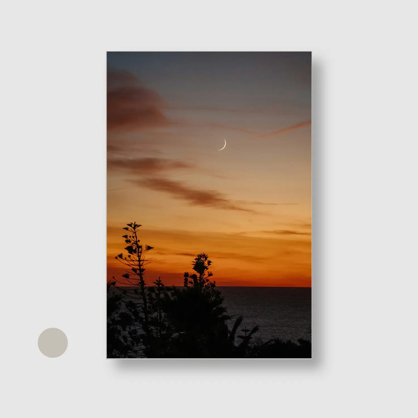 Twilight Crescent with Silver Frame - Cozy Nature Wall Art