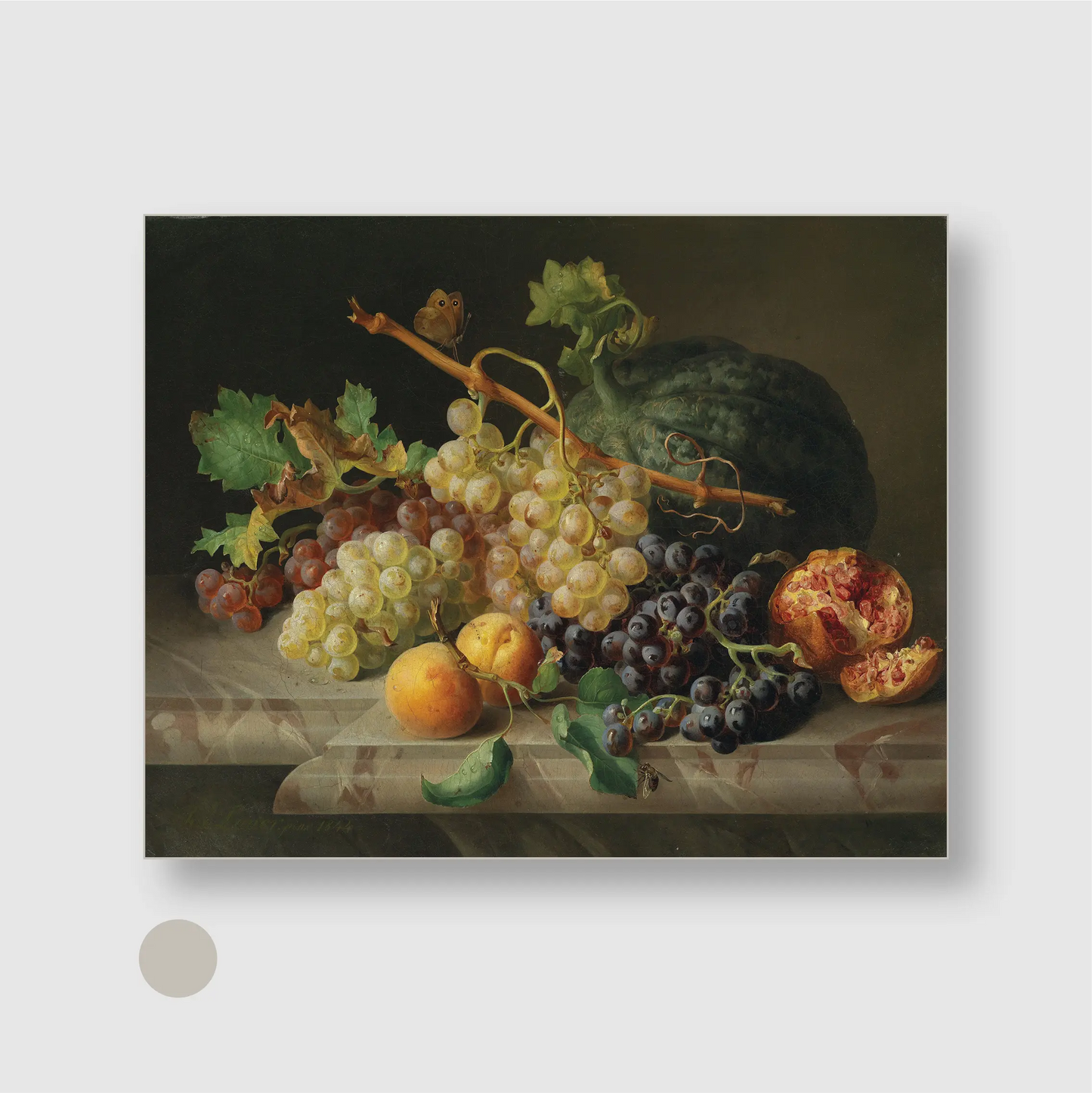 Stillleben mit Granatapfel Weintrauben und Melone (1844)