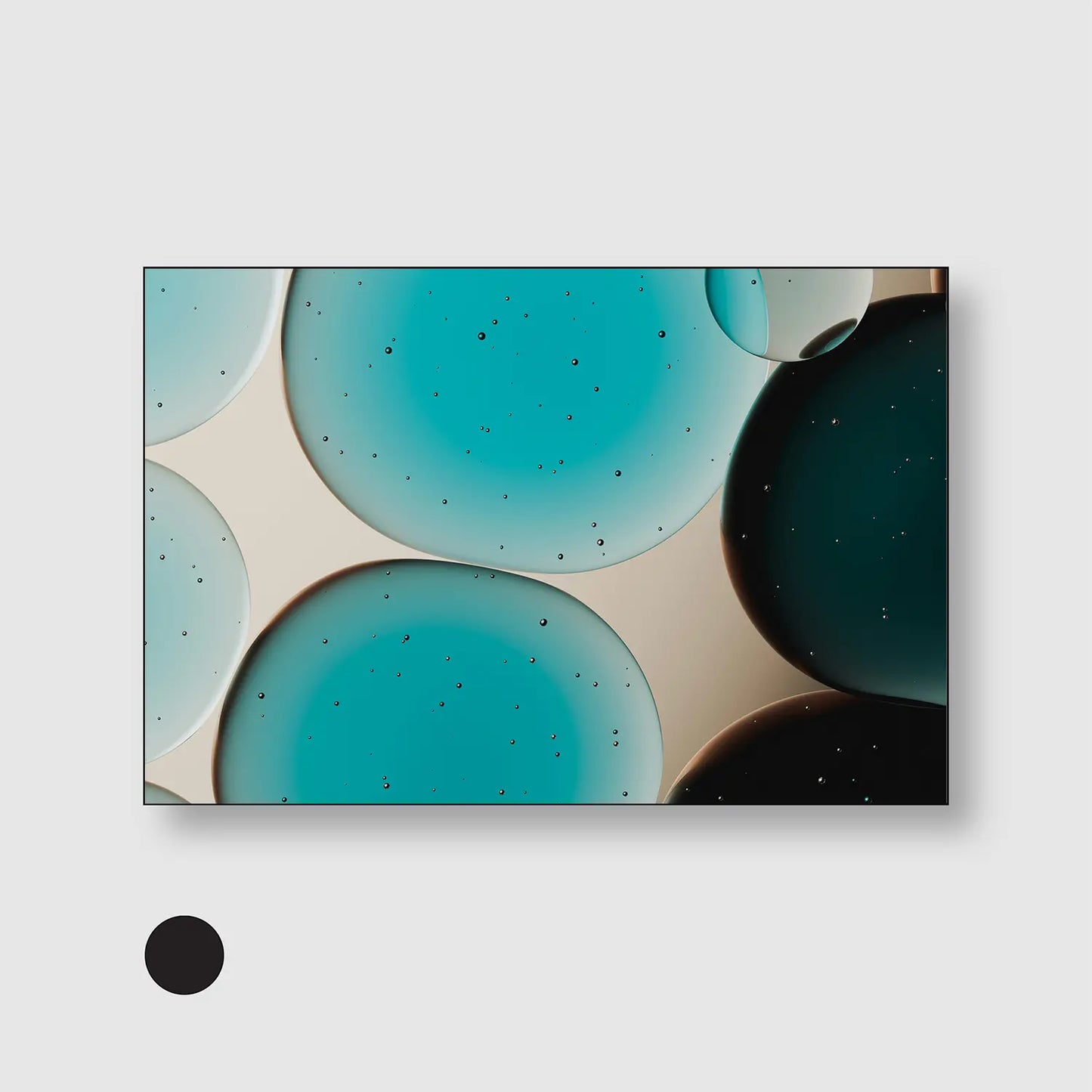 Aqua Orbits (Graphic Only) with Black Frame - Futuristic Abstract Wall Art