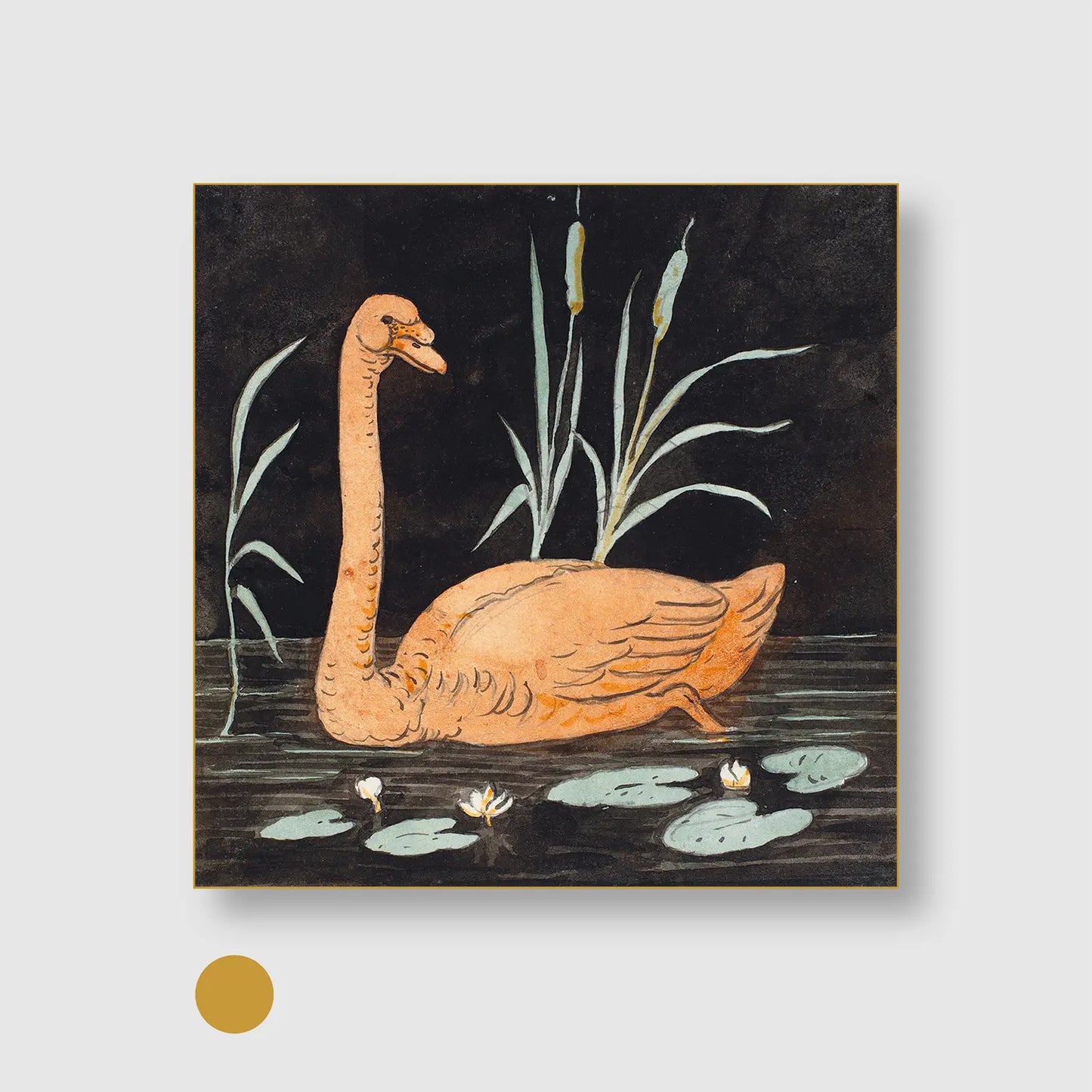 Swan on a black background (Graphic Only) with Gold Frame - Playful Animals Wall Art