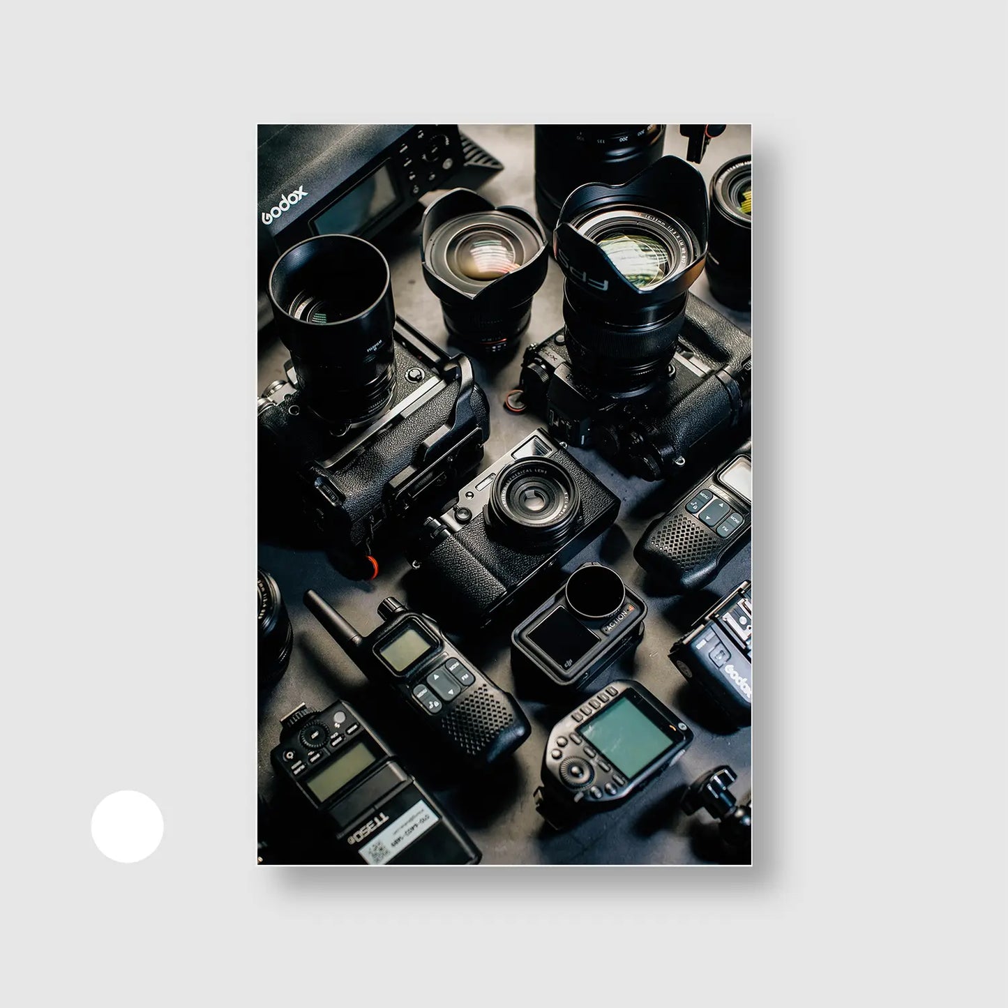 Through the Lens (Graphic Only) with White Frame - Playful Still life Wall Art