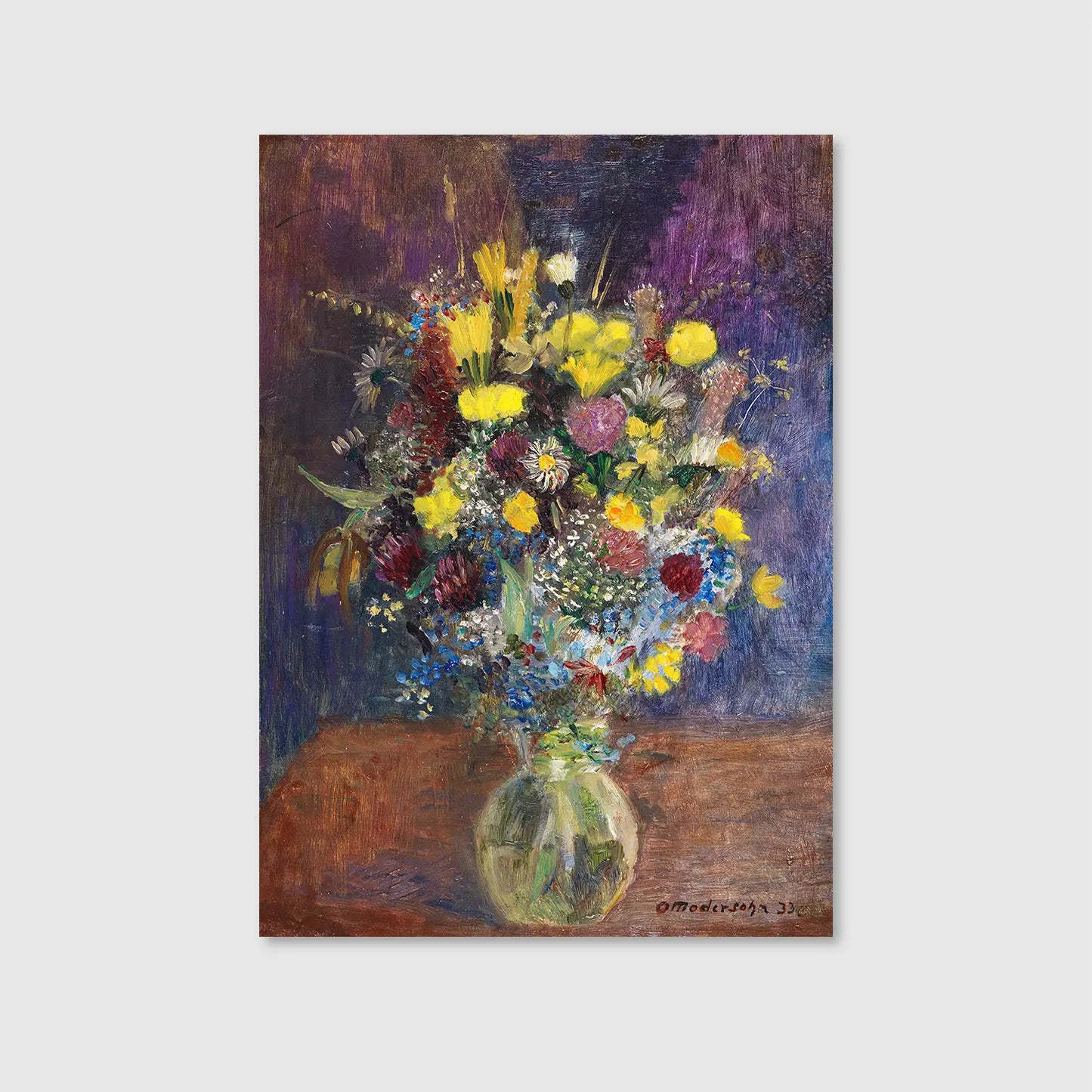 Flowers against a blue-tinted background (1933) (Graphic Only) - Dramatic Still life Wall Art for Living room