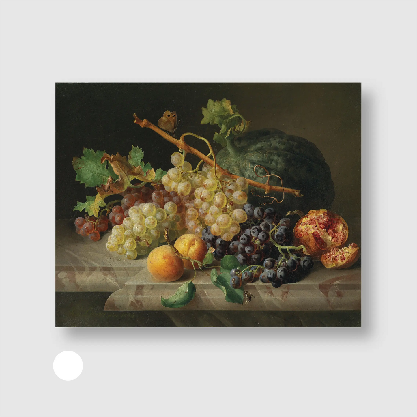 Stillleben mit Granatapfel Weintrauben und Melone (1844)
