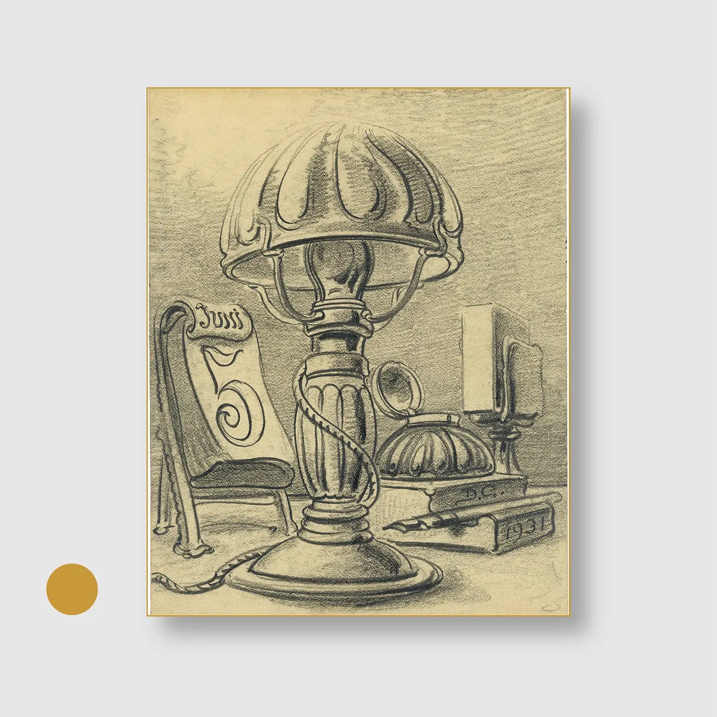 Light Lantern (1931) with Gold Frame - Minimal Illustration Wall Art