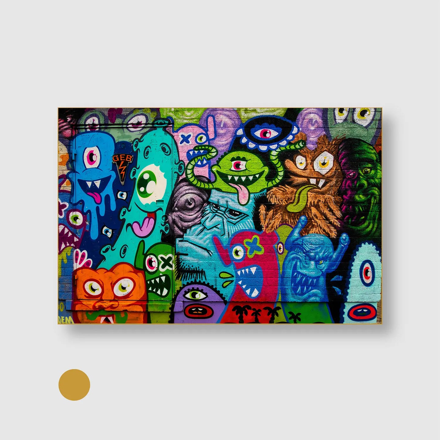 Monster Mash Mural (Graphic Only) with Gold Frame - Playful Urban Wall Art