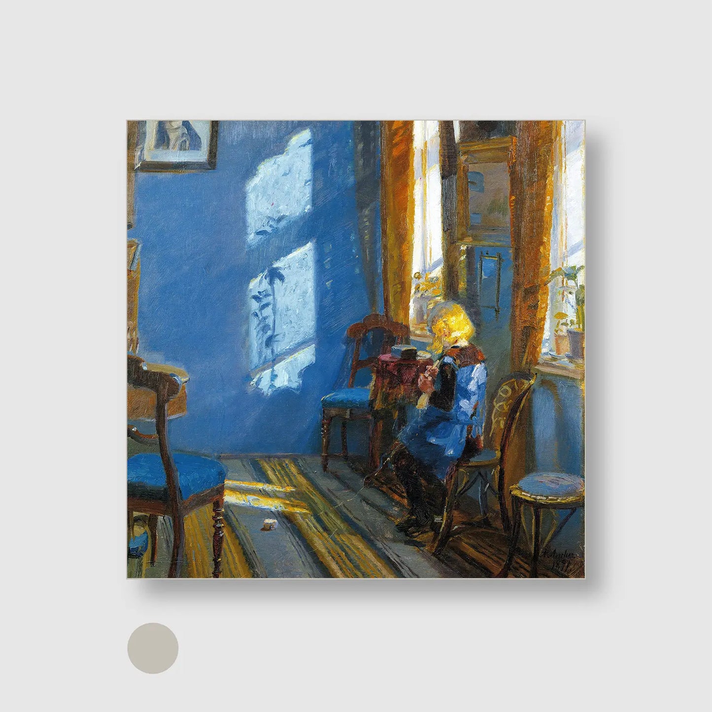 Sunlight in the Blue Room (1891) (Graphic Only) with Silver Frame - Serene People Wall Art