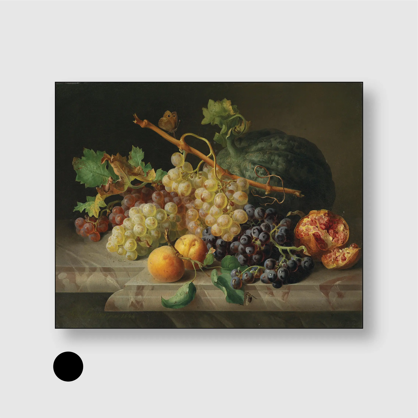 Stillleben mit Granatapfel Weintrauben und Melone (1844)