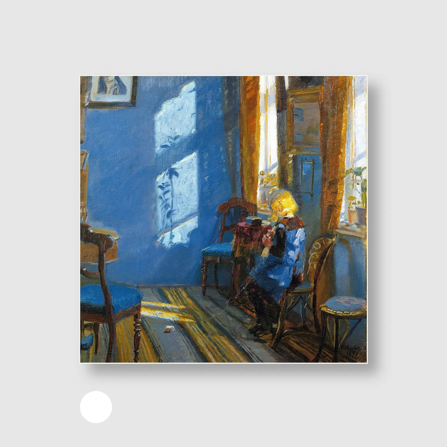 Sunlight in the Blue Room (1891) (Graphic Only) with White Frame - Serene People Wall Art