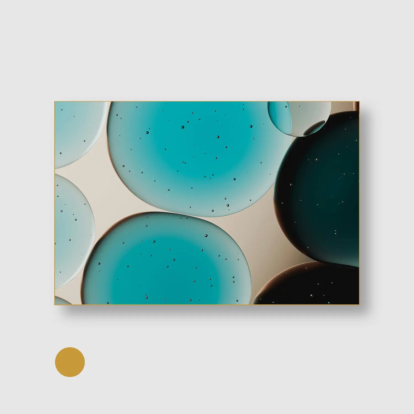 Aqua Orbits (Graphic Only) with Gold Frame - Futuristic Abstract Wall Art