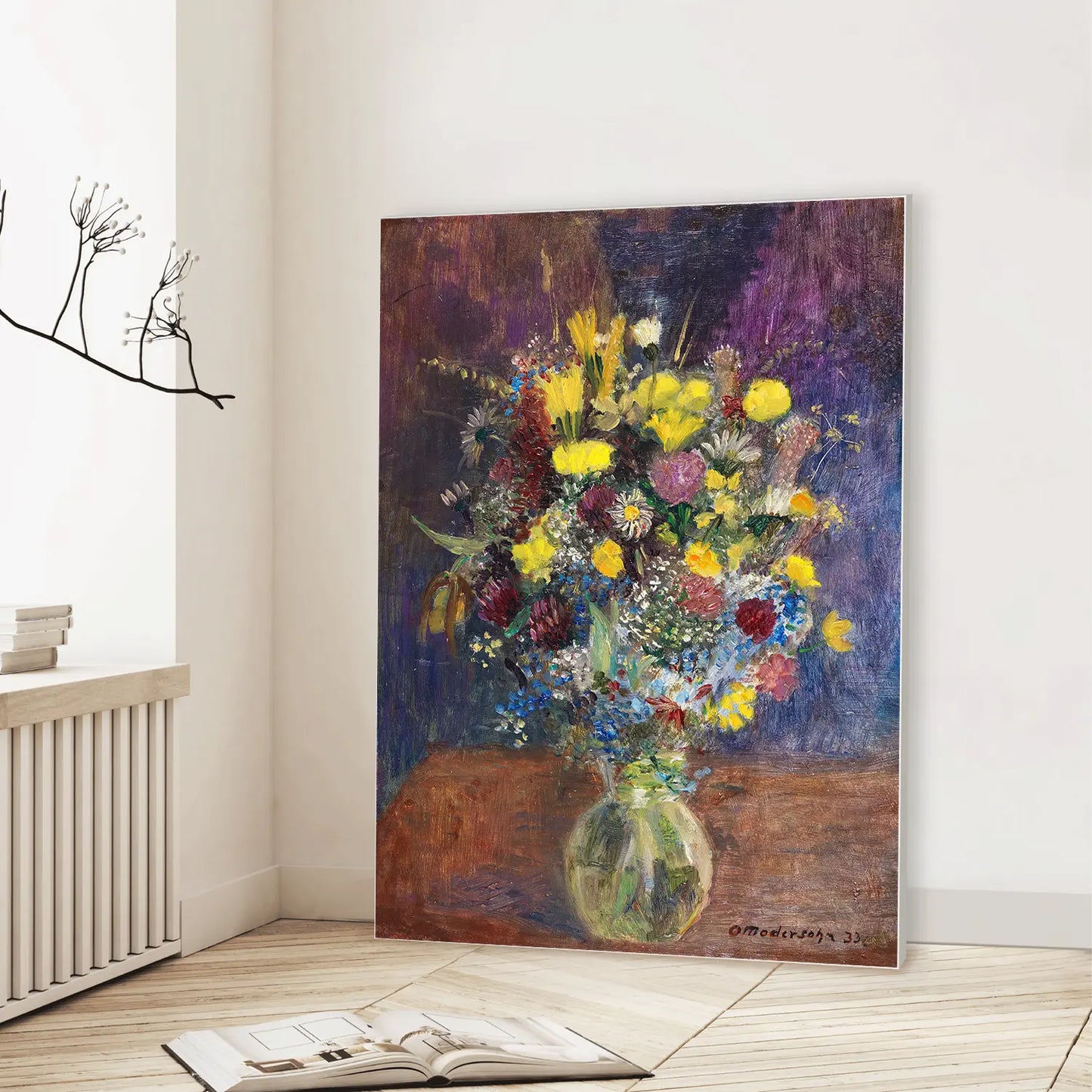 Flowers against a blue-tinted background (1933) (Graphic Only) Lifestyle View - Dramatic Still life Wall Art