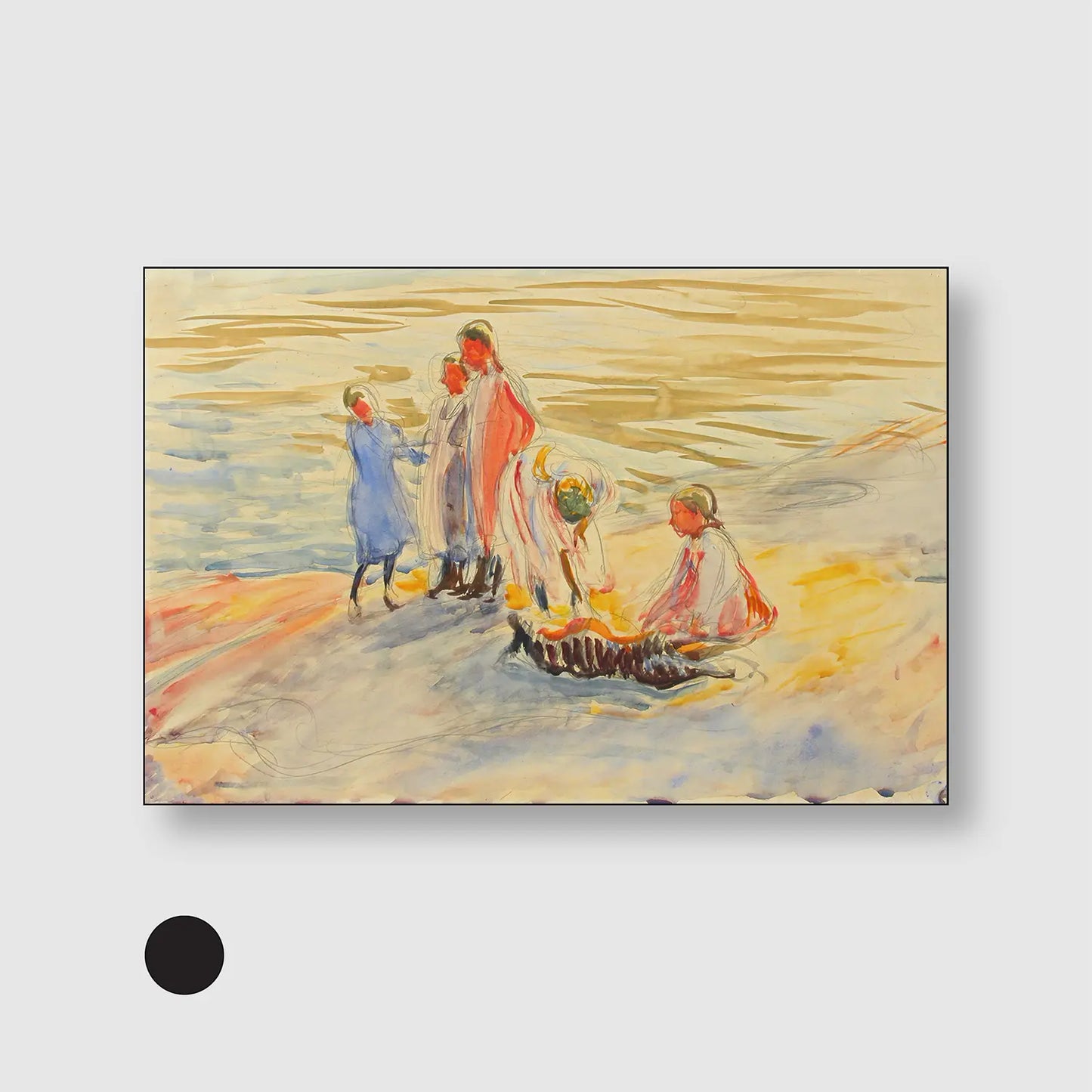 Girls on the Shore (1910) (Graphic Only) with Black Frame - Serene People Wall Art