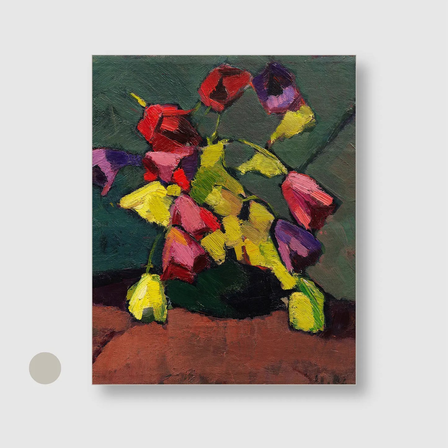Tulips in a green vase (1912) (Graphic Only) with Silver Frame - Dramatic Still life Wall Art