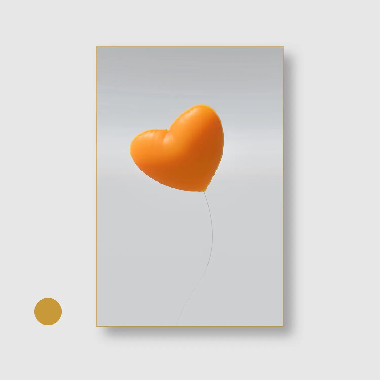 Orange heart balloon (Graphic Only) with Gold Frame - Playful Abstract Wall Art