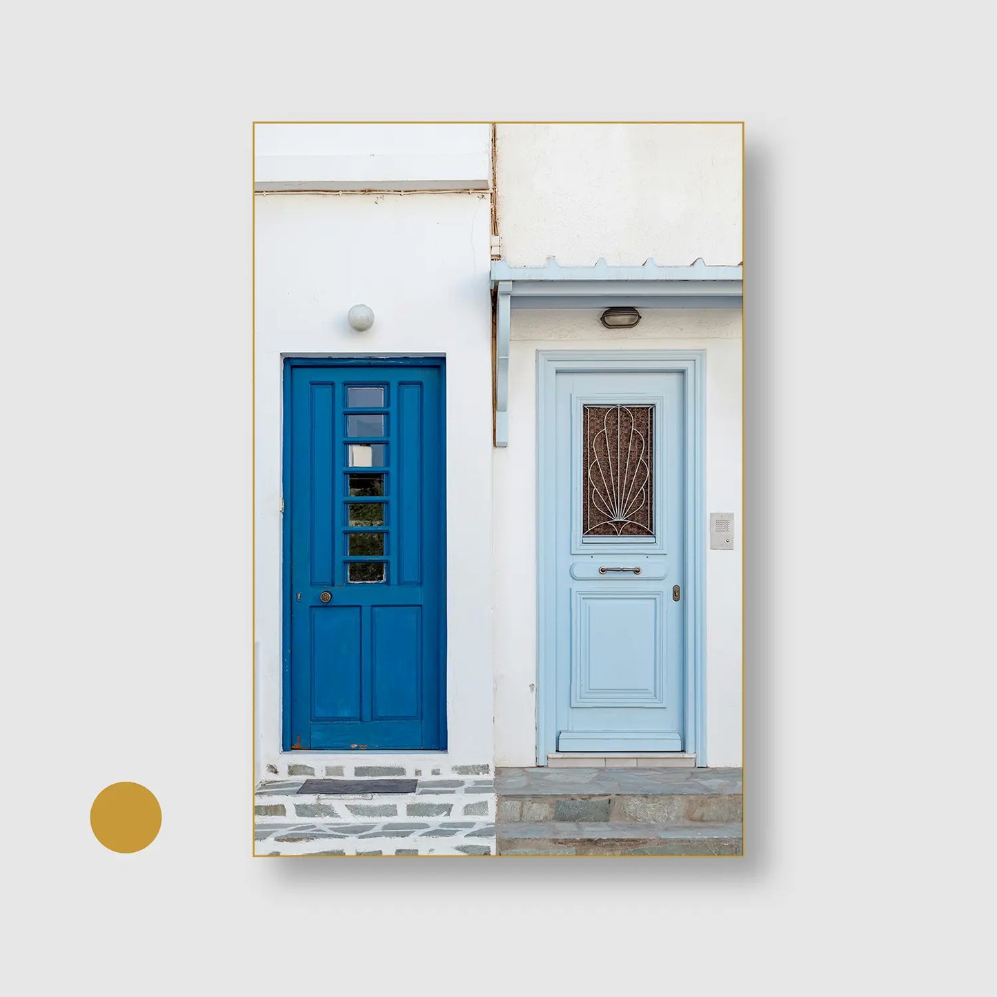 Twin Blues with Gold Frame - Minimal Urban Wall Art