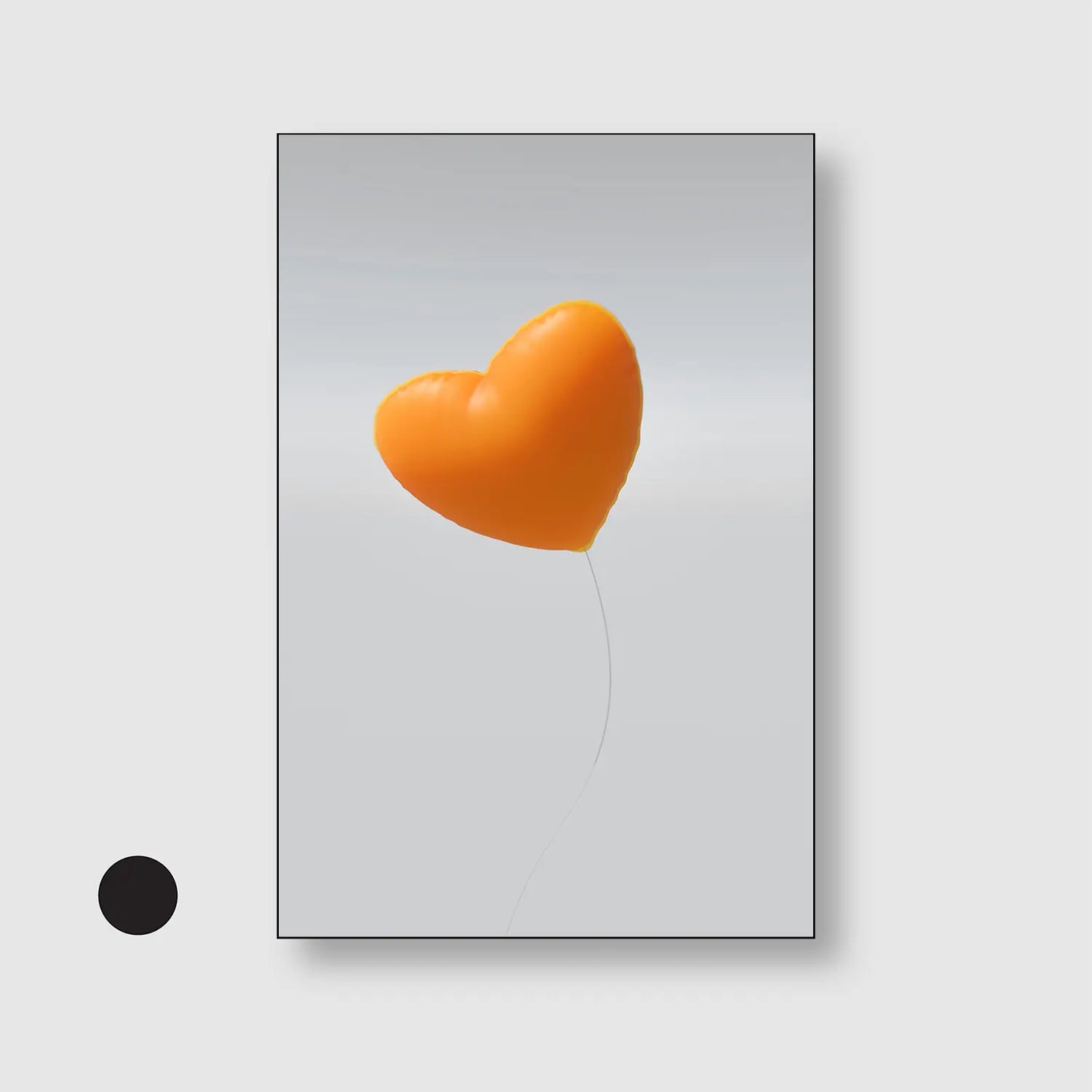 Orange heart balloon (Graphic Only) with Black Frame - Playful Abstract Wall Art
