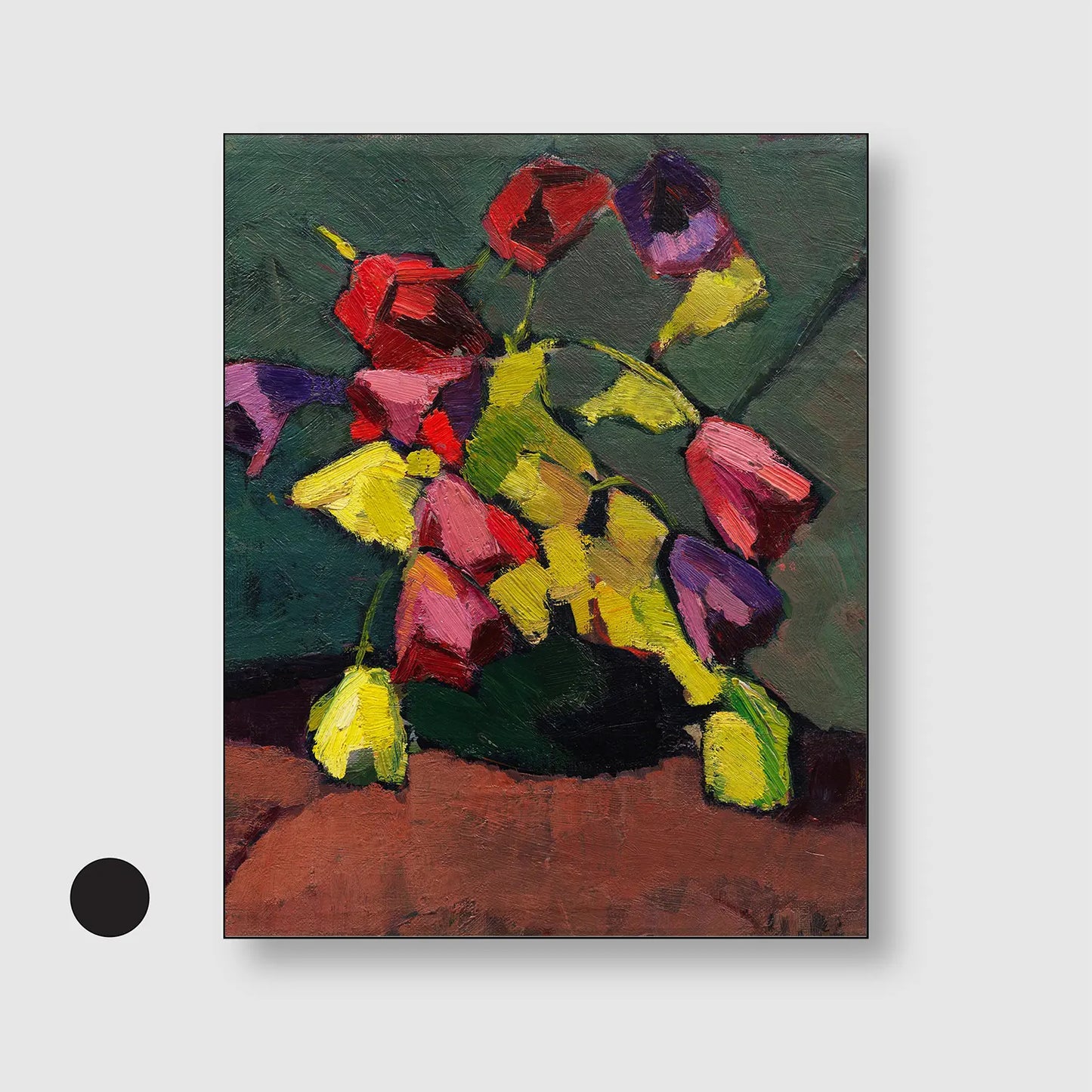 Tulips in a green vase (1912) (Graphic Only) with Black Frame - Dramatic Still life Wall Art