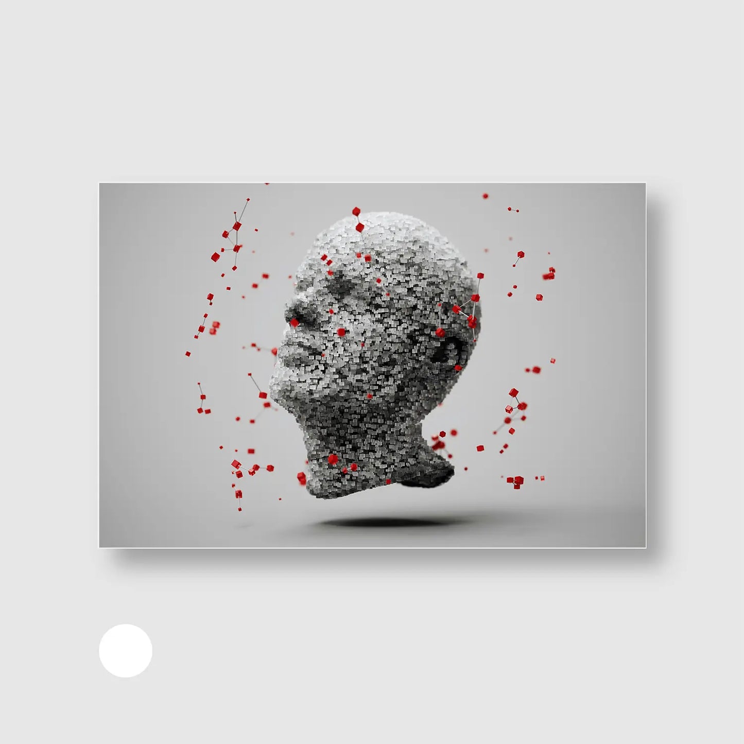 Fragmented Mind (Graphic Only) with White Frame - Futuristic Abstract Wall Art
