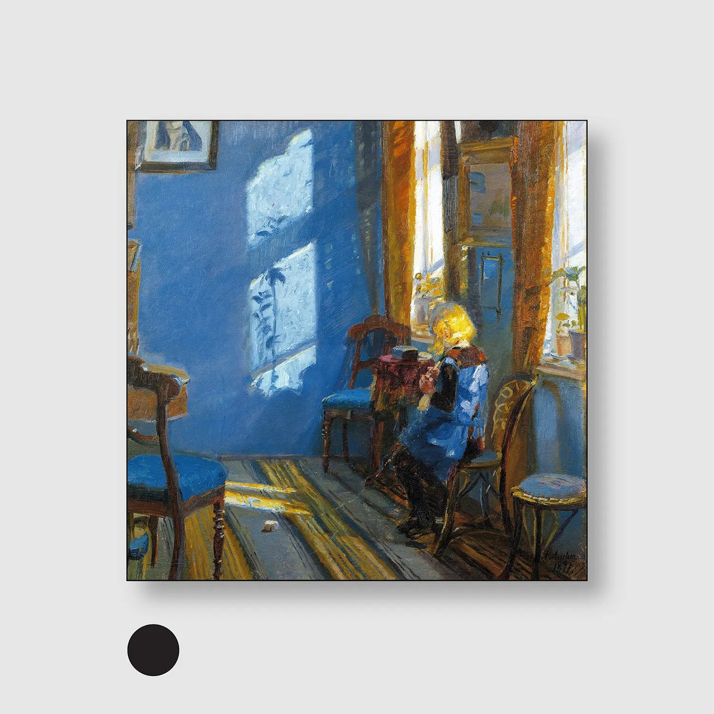 Sunlight in the Blue Room (1891) (Graphic Only) with Black Frame - Serene People Wall Art