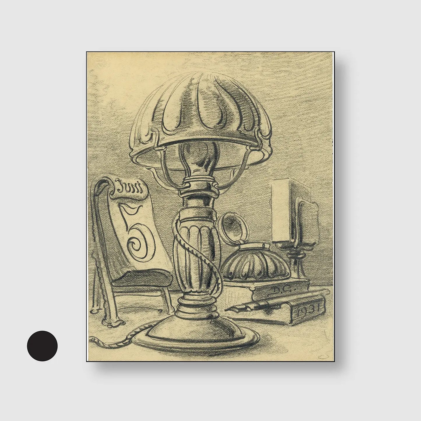 Light Lantern (1931) (Graphic Only) with Black Frame - Minimal Illustration Wall Art