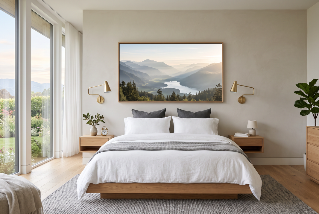 Ditching the Headboard: Using Oversized Art as a Sleek Bed Backdrop