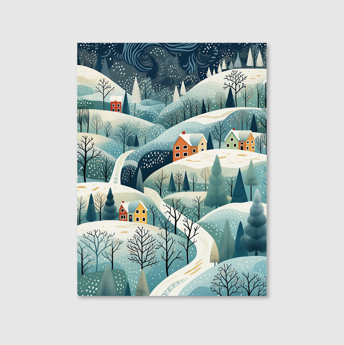 Snowy Village Dusk