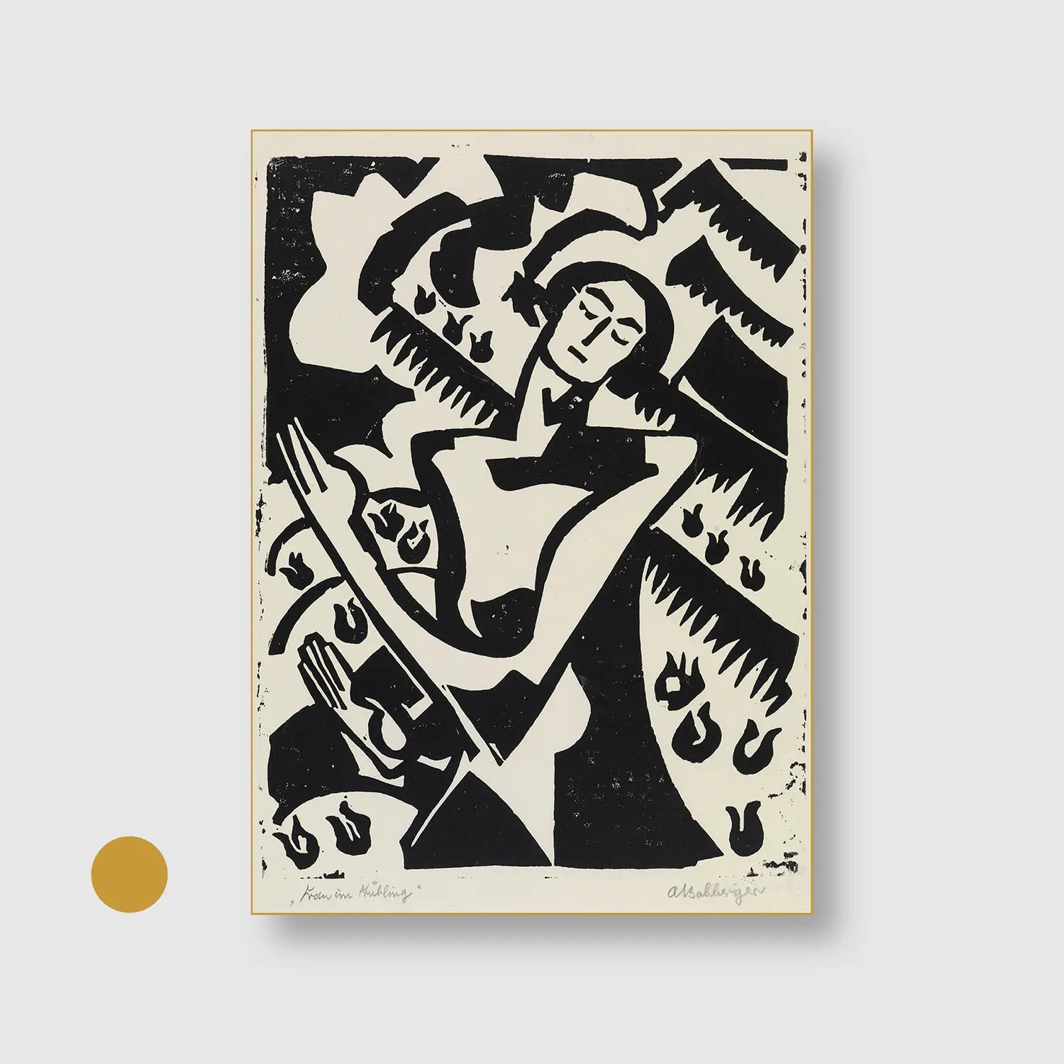 Woman in spring with Gold Frame - Dramatic People Wall Art