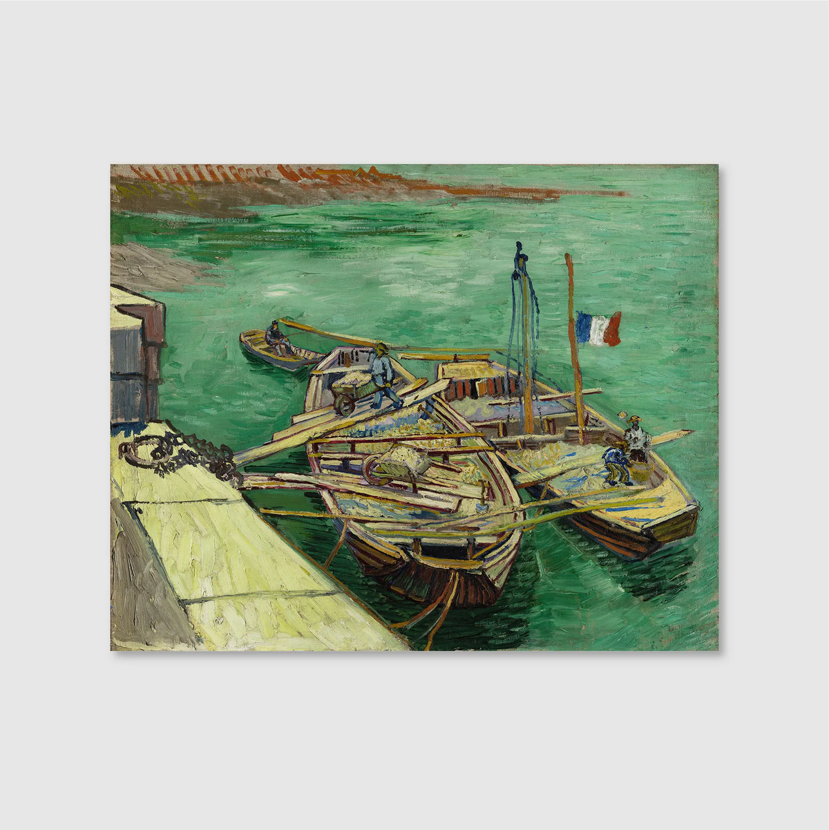 Quay with Men Unloading Sand Barges
