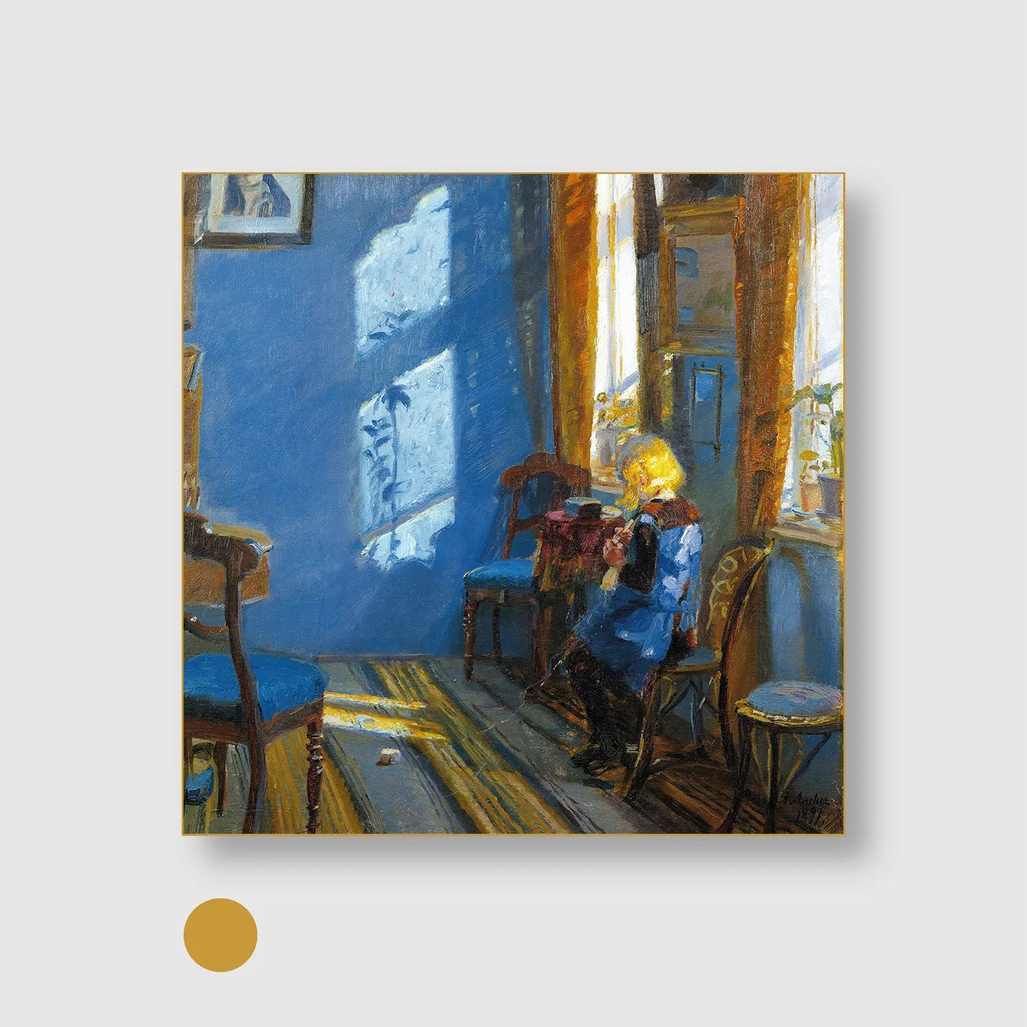Sunlight in the Blue Room (1891) (Graphic Only) with Gold Frame - Serene People Wall Art