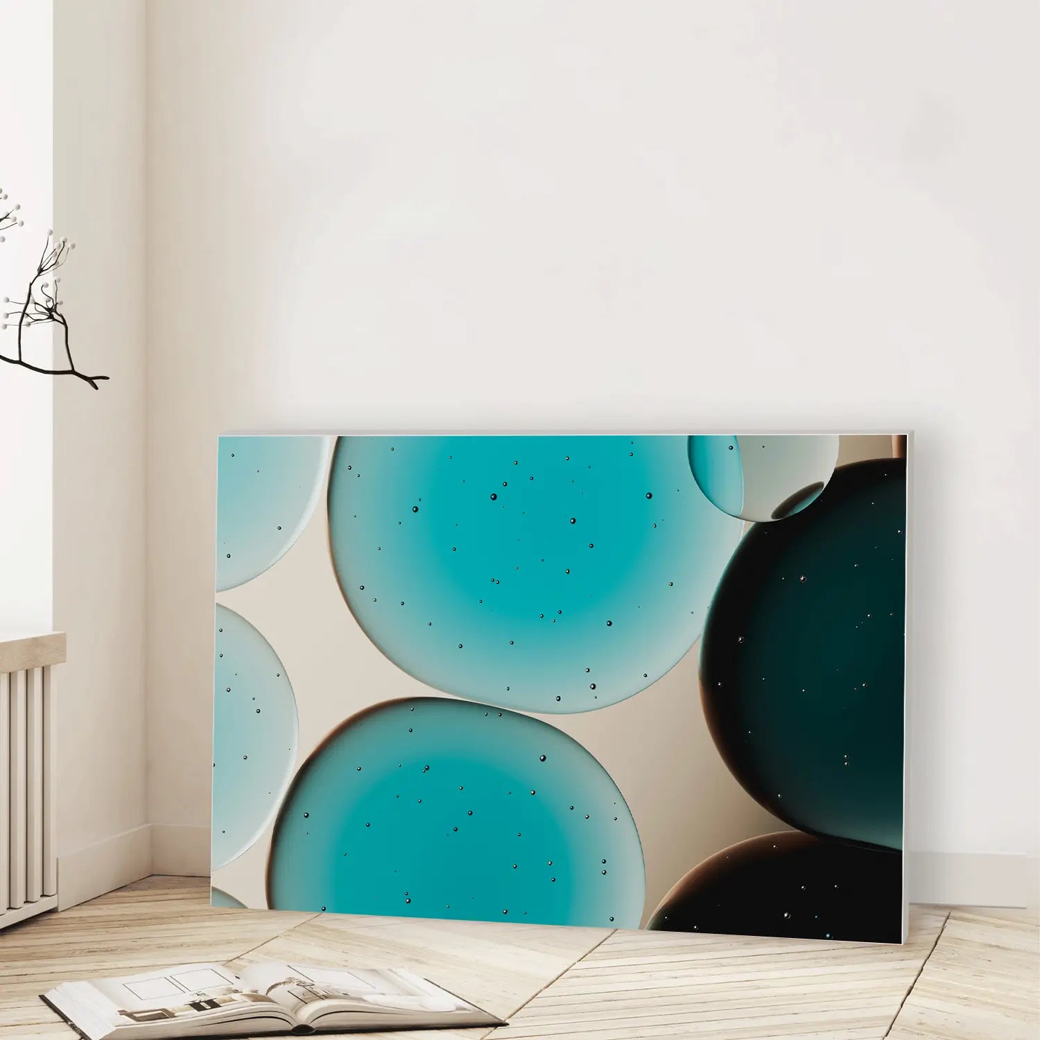 Aqua Orbits (Graphic Only) Lifestyle View - Futuristic Abstract Wall Art