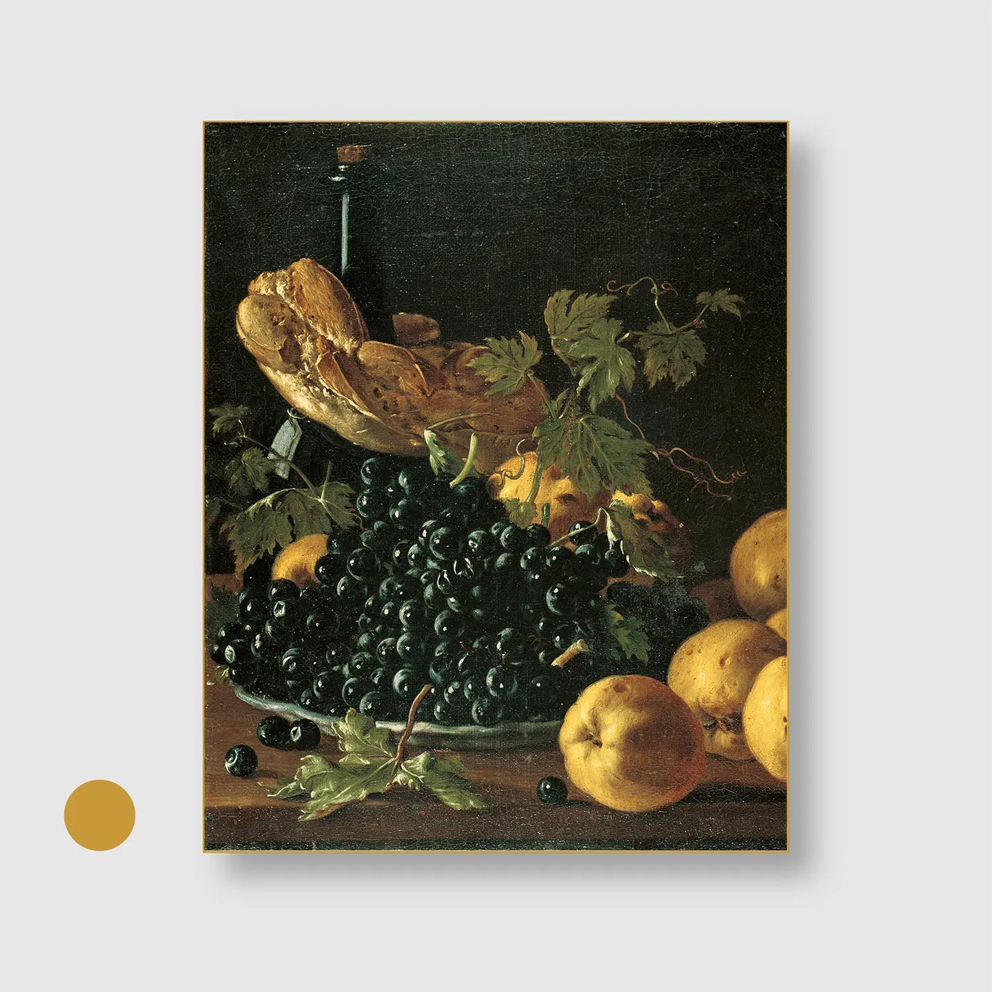 Still Life with Bread, Apples, Grapes and a Bottle (circa 1771) (Graphic Only) with Gold Frame - Serene Still life Wall Art