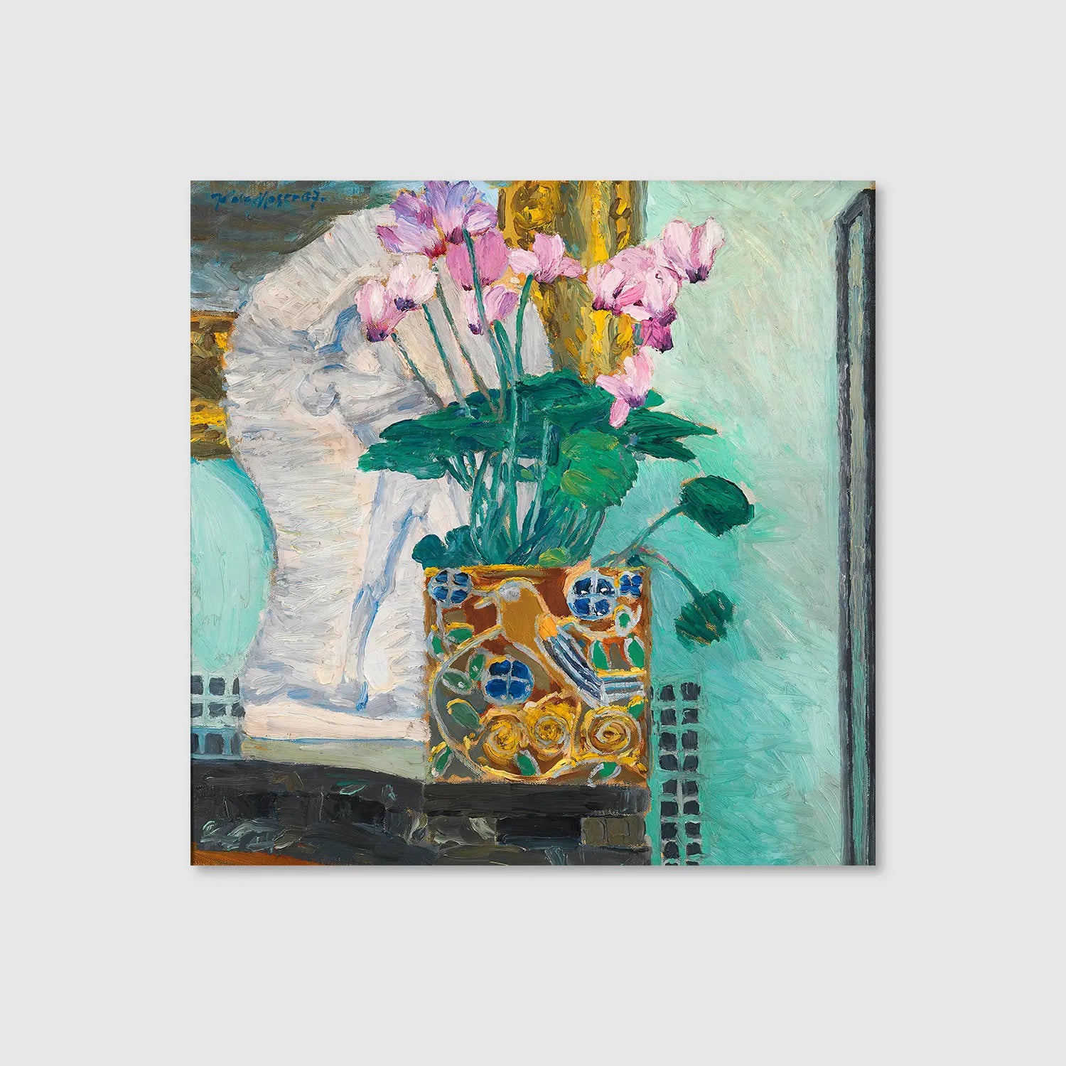Floral still life with cyclamen branch (1907) (Graphic Only) - Dramatic Still life Wall Art for Living room