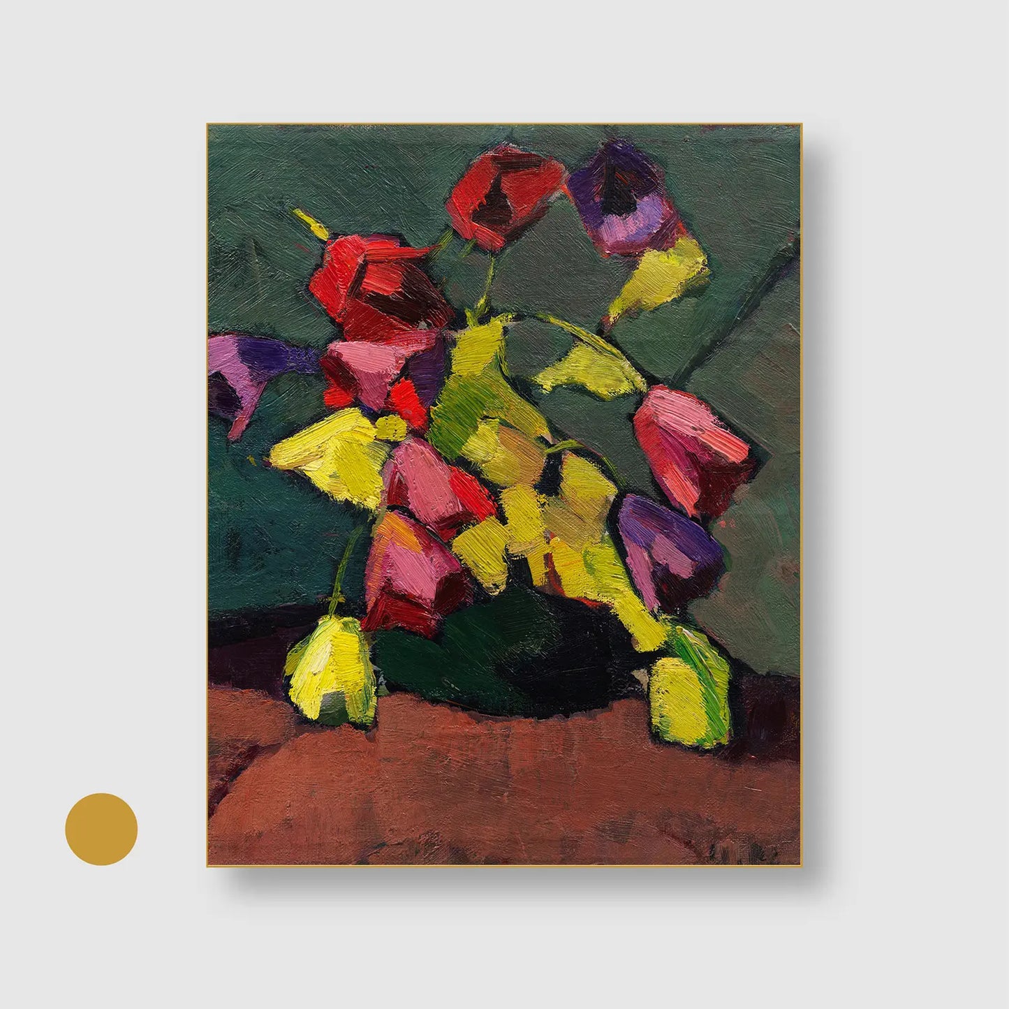 Tulips in a green vase (1912) (Graphic Only) with Gold Frame - Dramatic Still life Wall Art