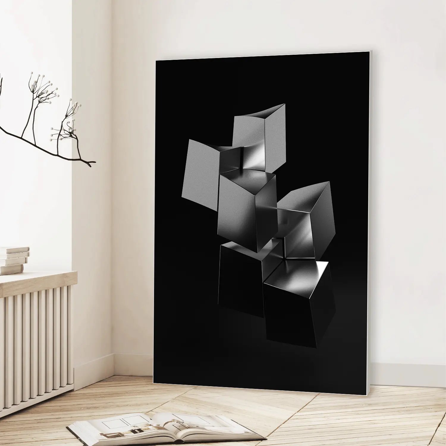 Metallic Cubes (Graphic Only) Lifestyle View - Minimal Abstract Wall Art