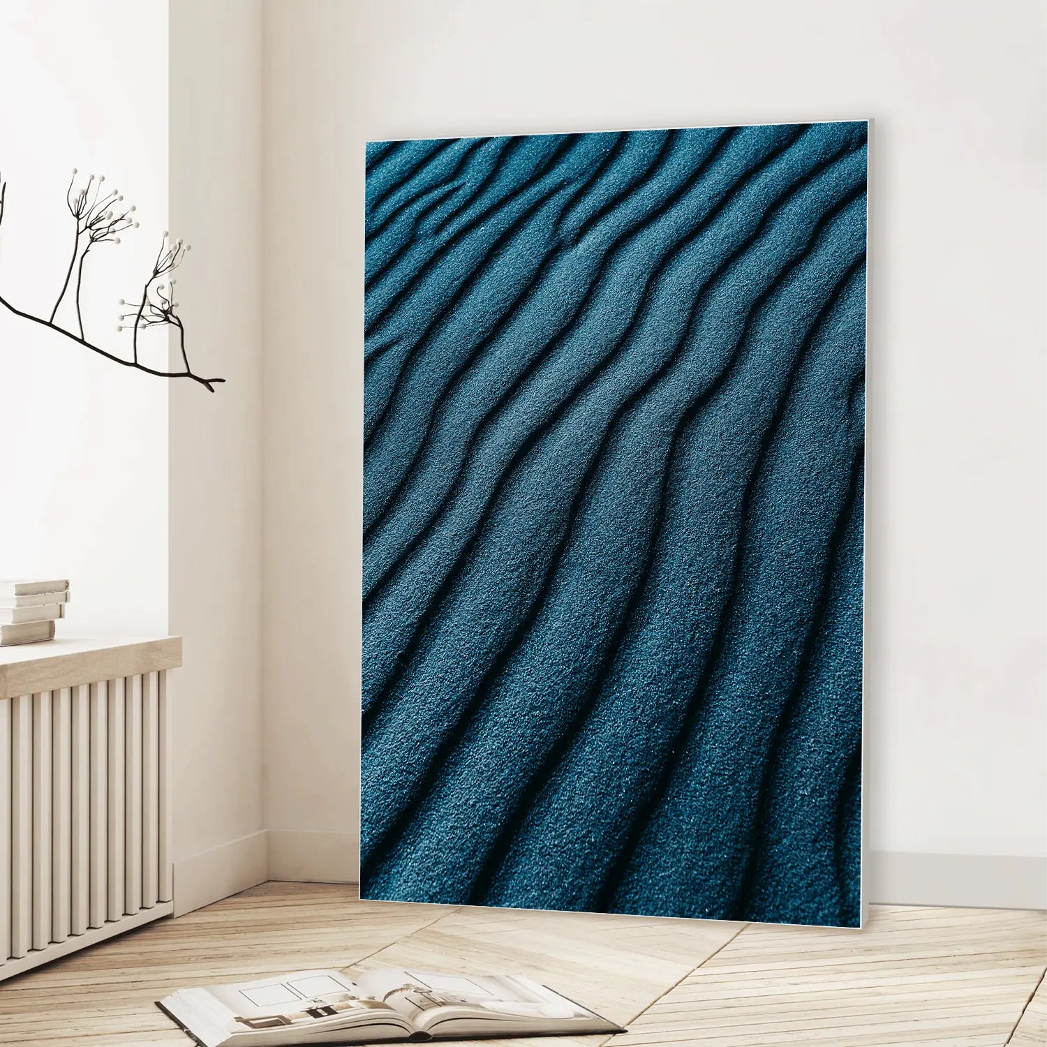 Blue Sand Ripples (Graphic Only) Lifestyle View - Minimal Texture Wall Art