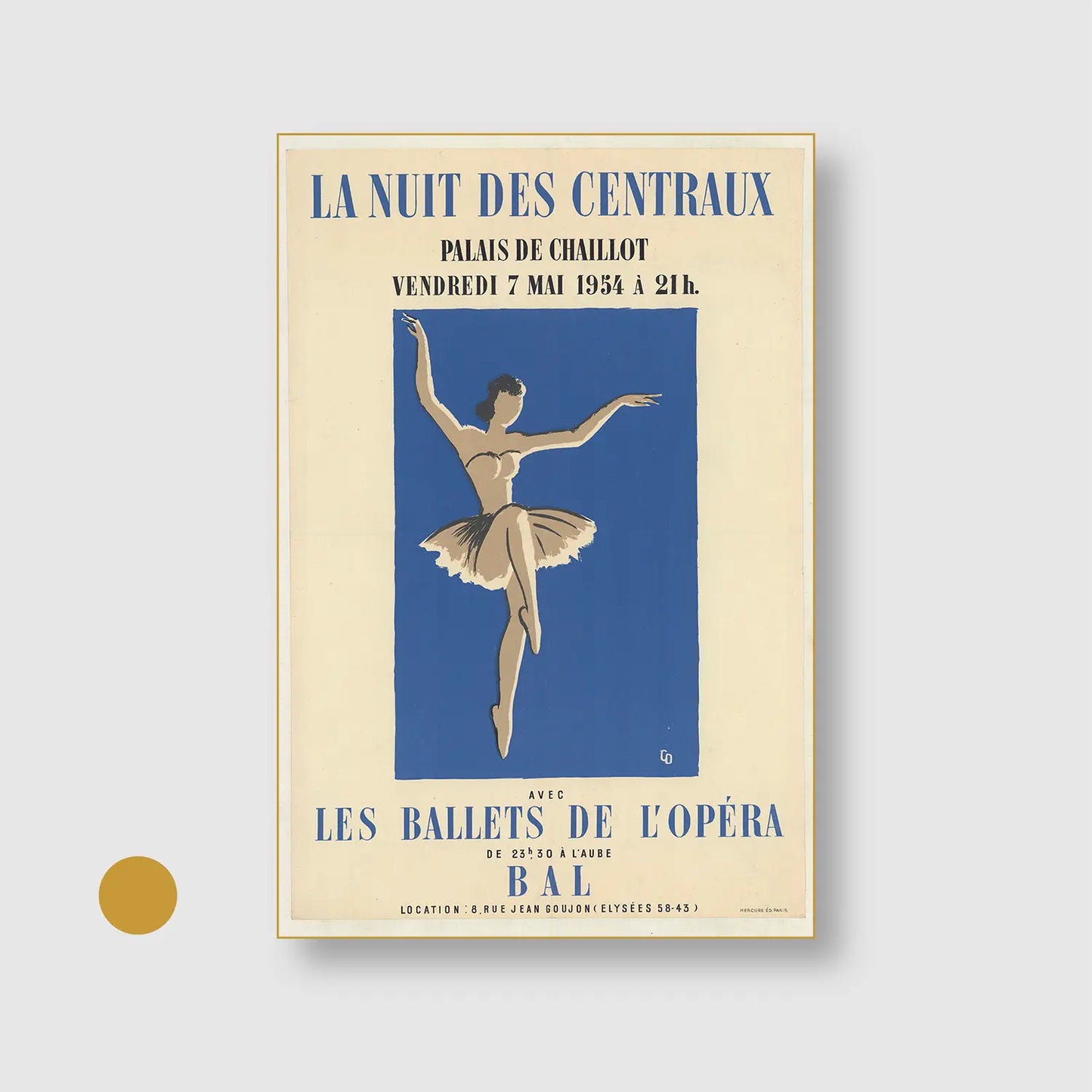 The Night of Centrals (1938) (Graphic Only) with Gold Frame - Playful Illustration Wall Art
