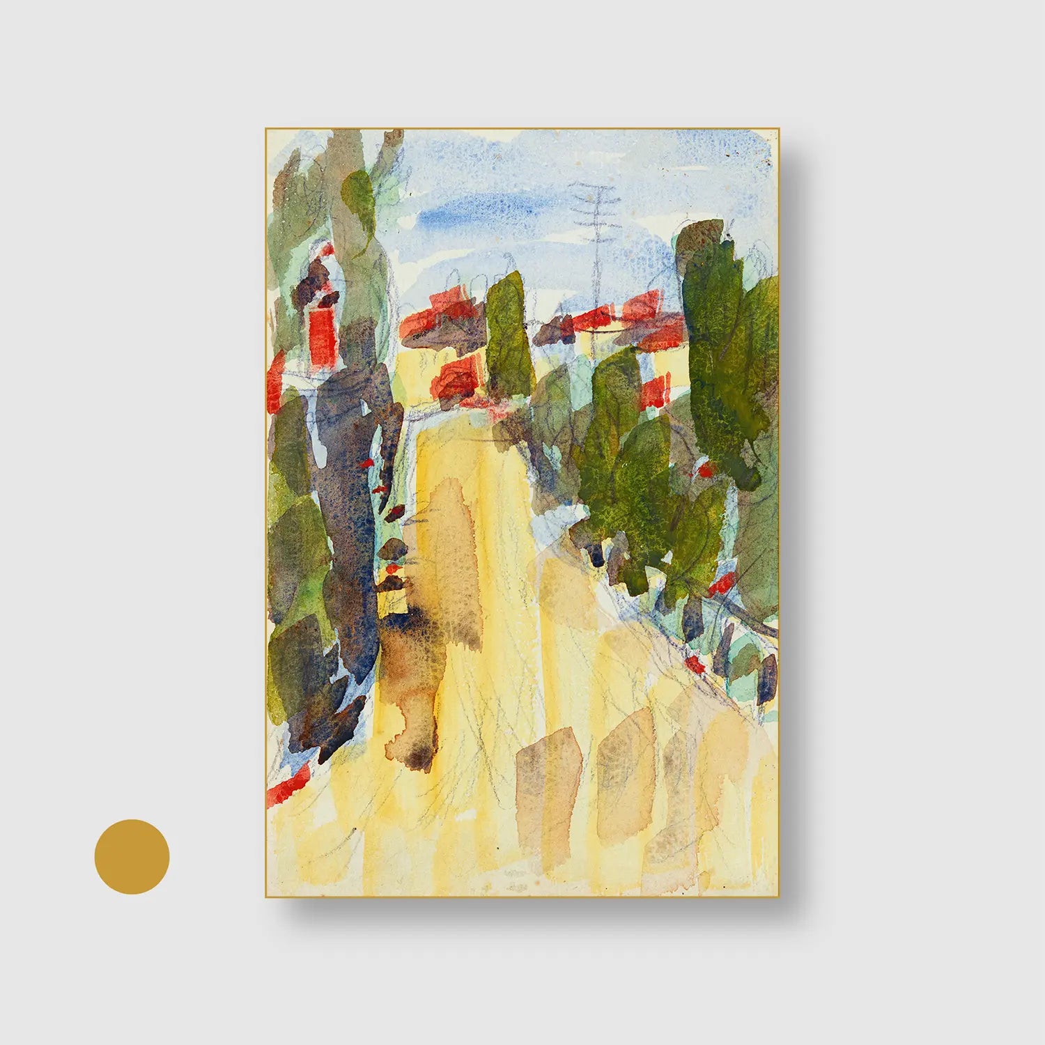 Street in Ticino (Lakeside Street) (1930) (Graphic Only) with Gold Frame - Serene Abstract Wall Art