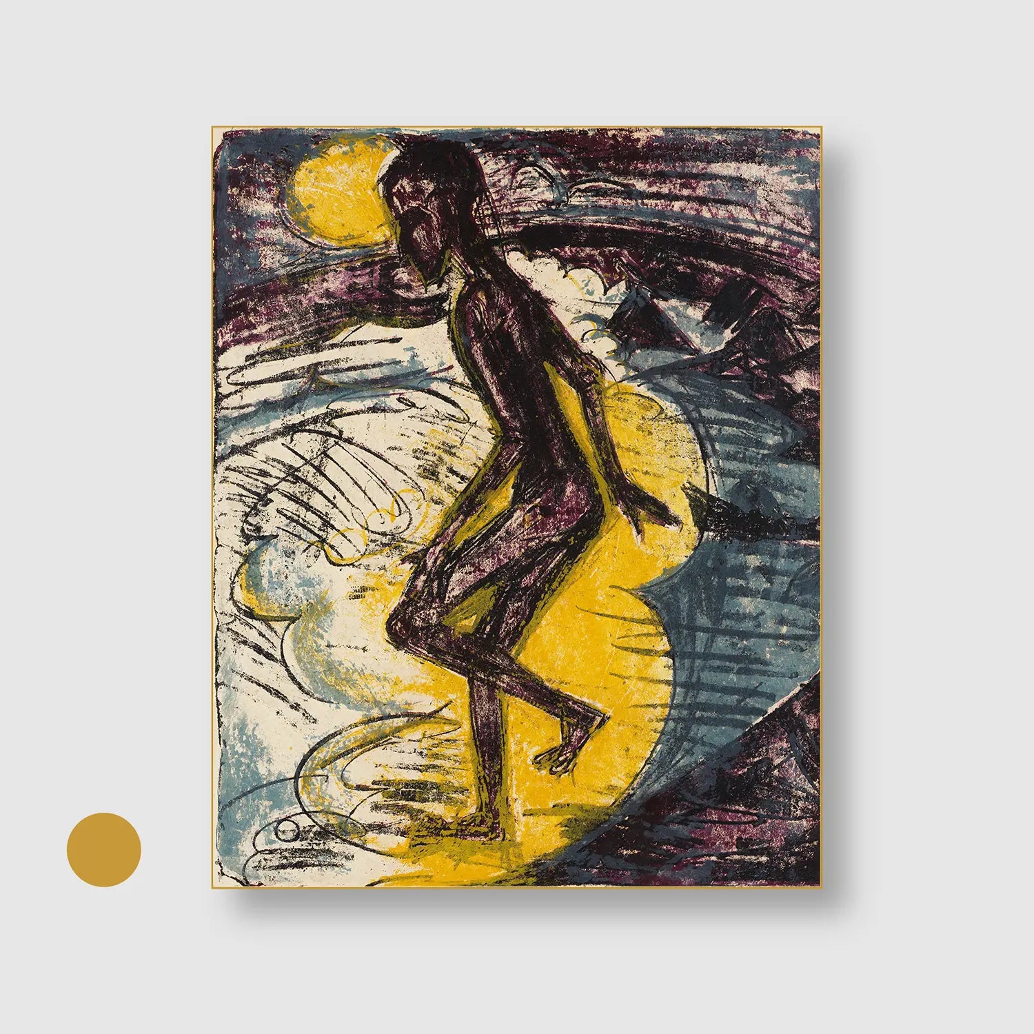 Man Walking into the Sea (Hans Gewecke) (1913) (Graphic Only) with Gold Frame - Dramatic People Wall Art