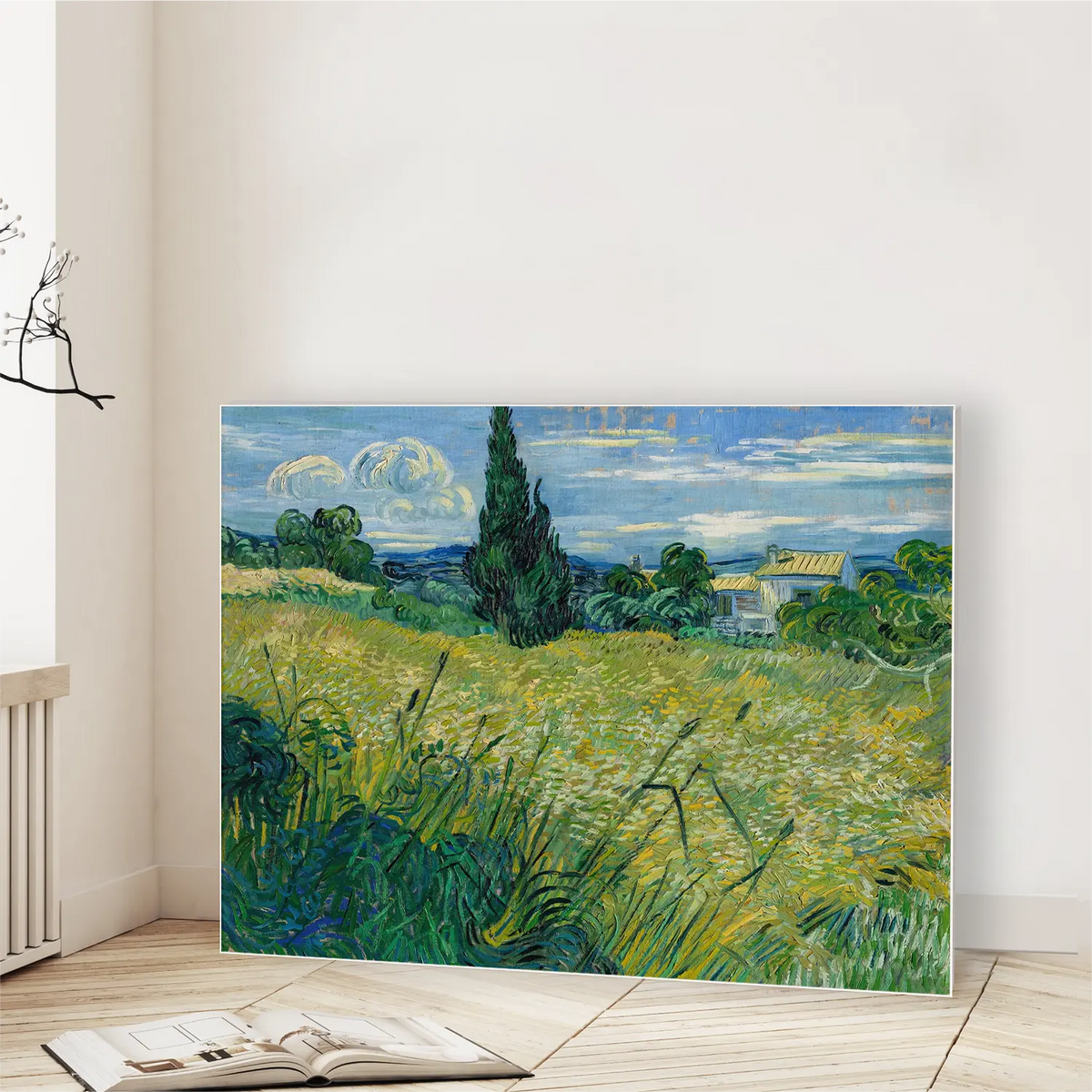 Green Wheat Field with Cypress