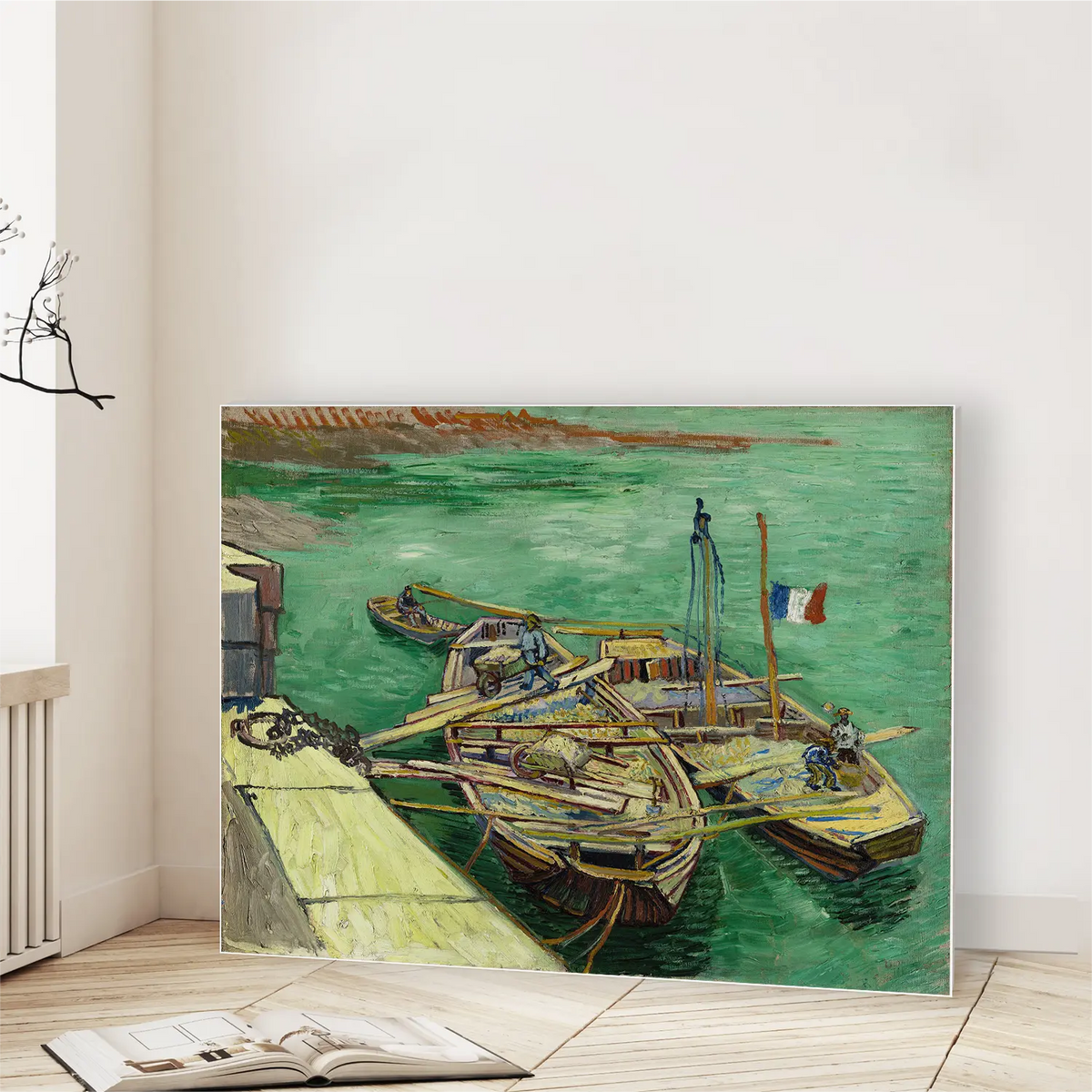 Quay with Men Unloading Sand Barges