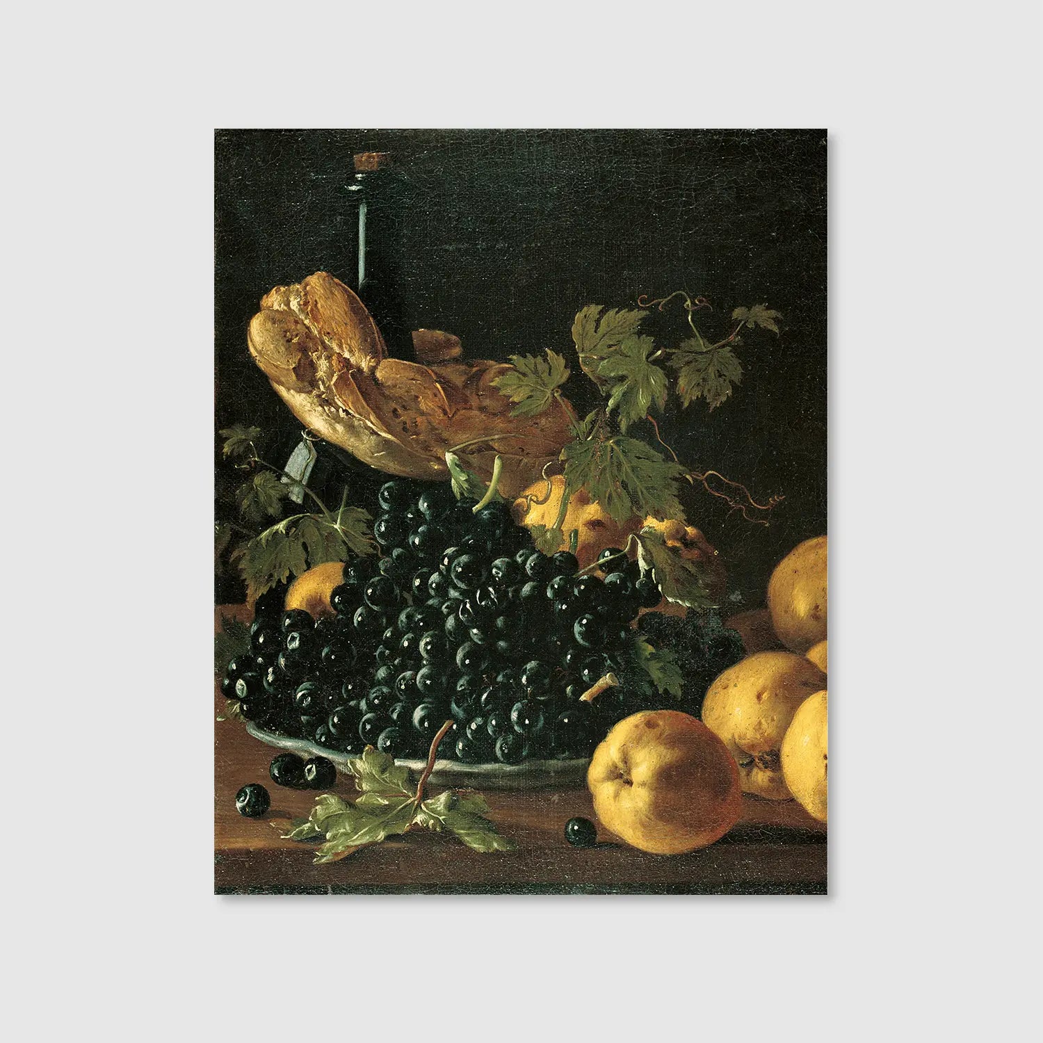 Still Life with Bread, Apples, Grapes and a Bottle (circa 1771) (Graphic Only) - Serene Still life Wall Art for Living room