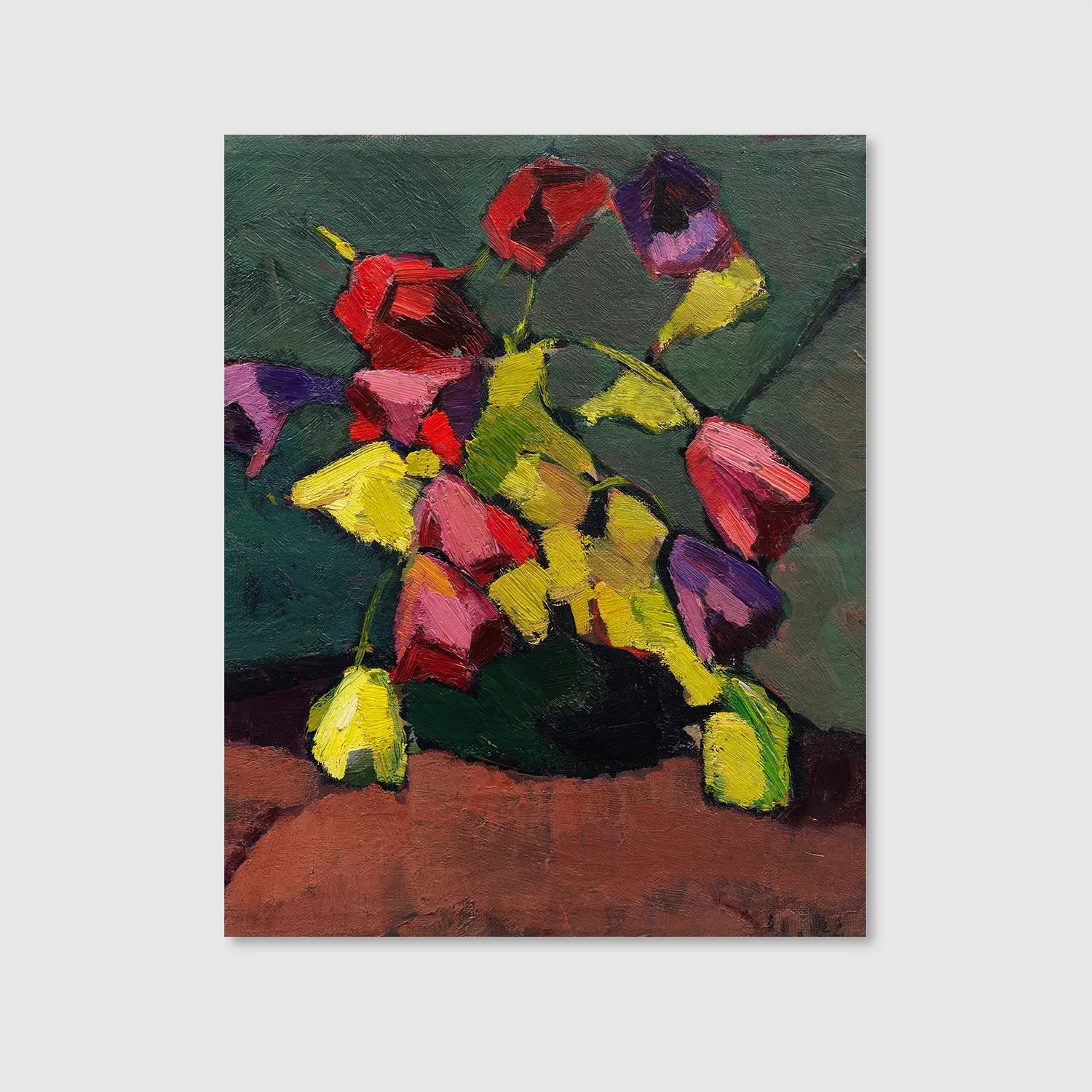 Tulips in a green vase (1912) (Graphic Only) - Dramatic Still life Wall Art for Living room