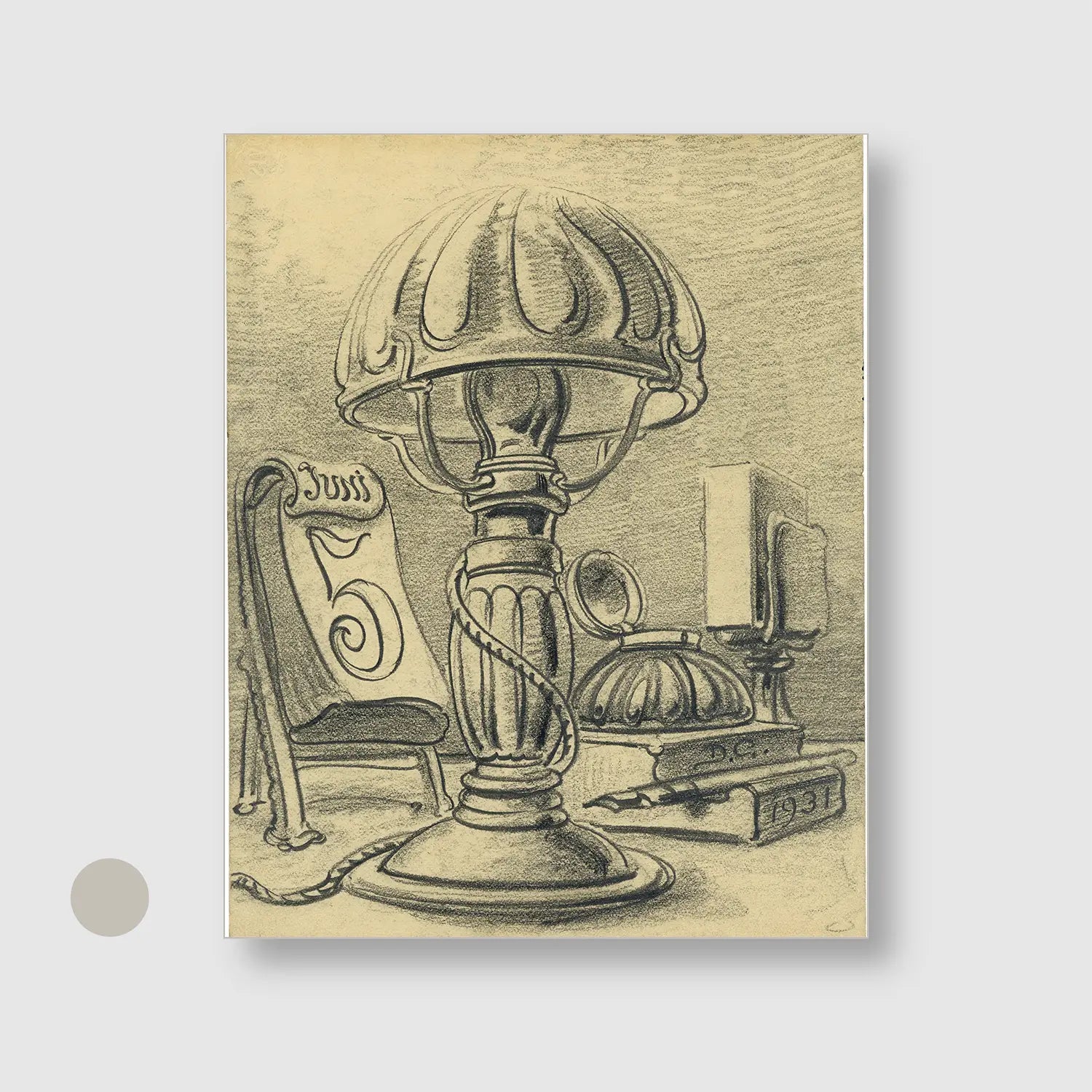 Light Lantern (1931) with Silver Frame - Minimal Illustration Wall Art