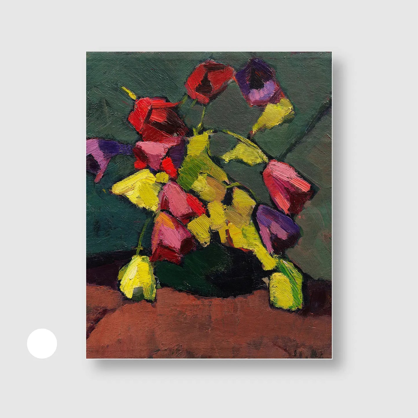 Tulips in a green vase (1912) (Graphic Only) with White Frame - Dramatic Still life Wall Art
