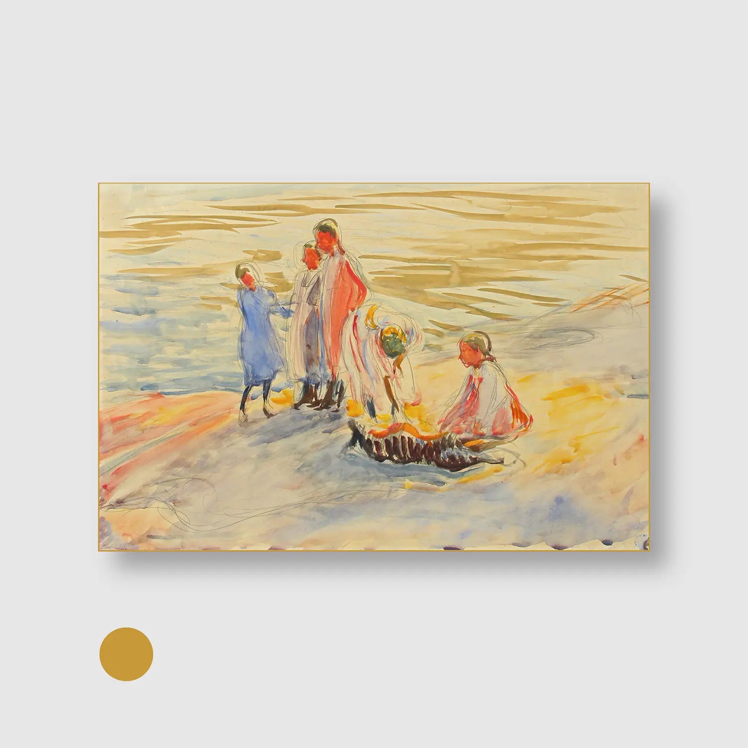 Girls on the Shore (1910) (Graphic Only) with Gold Frame - Serene People Wall Art