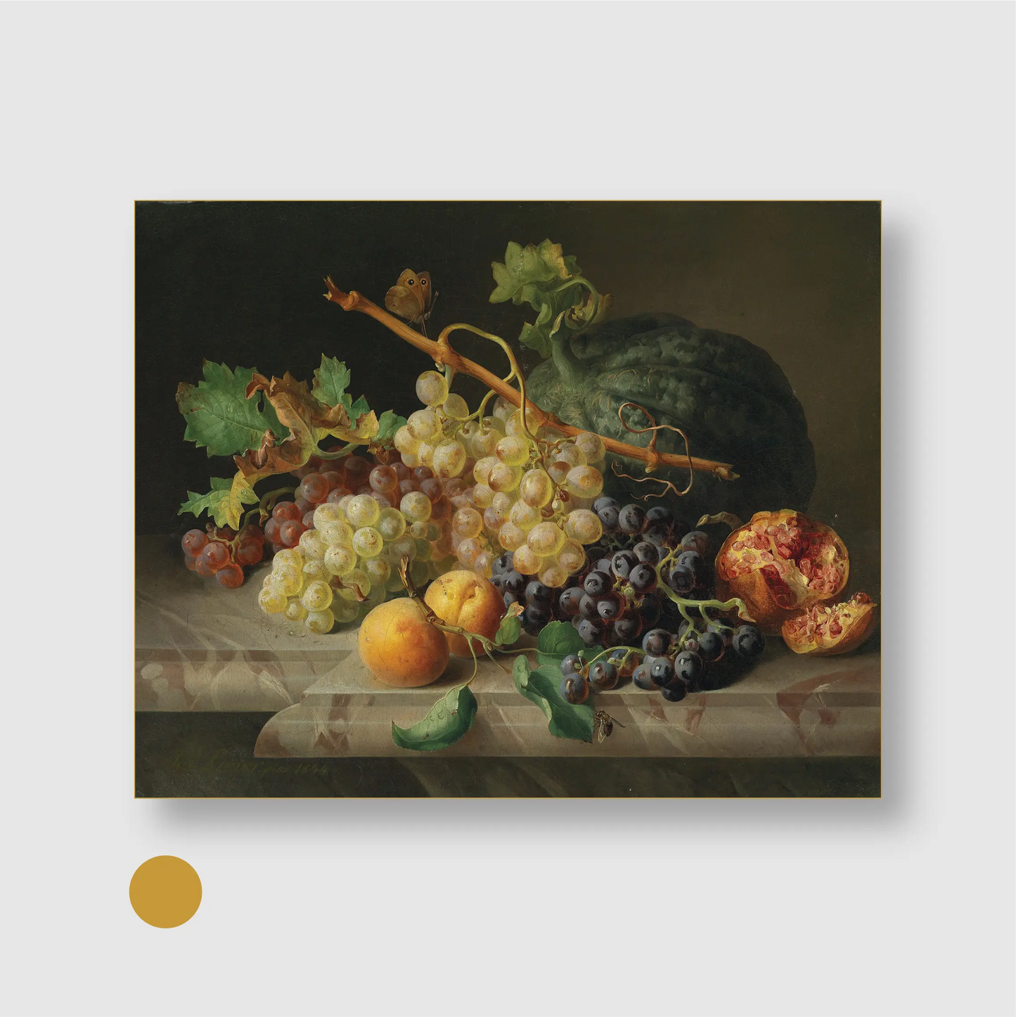 Stillleben mit Granatapfel Weintrauben und Melone (1844)