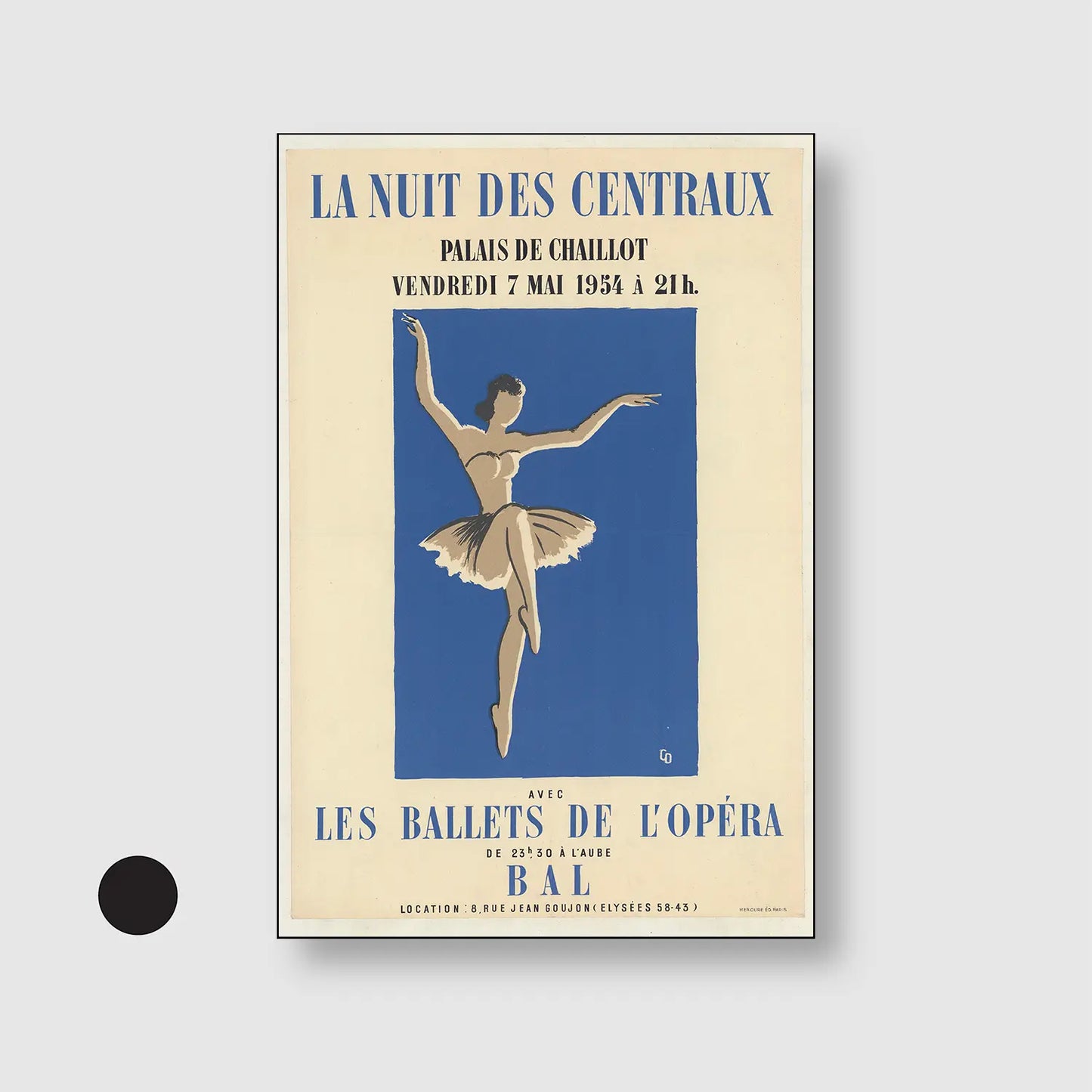 The Night of Centrals (1938) (Graphic Only) with Black Frame - Playful Illustration Wall Art
